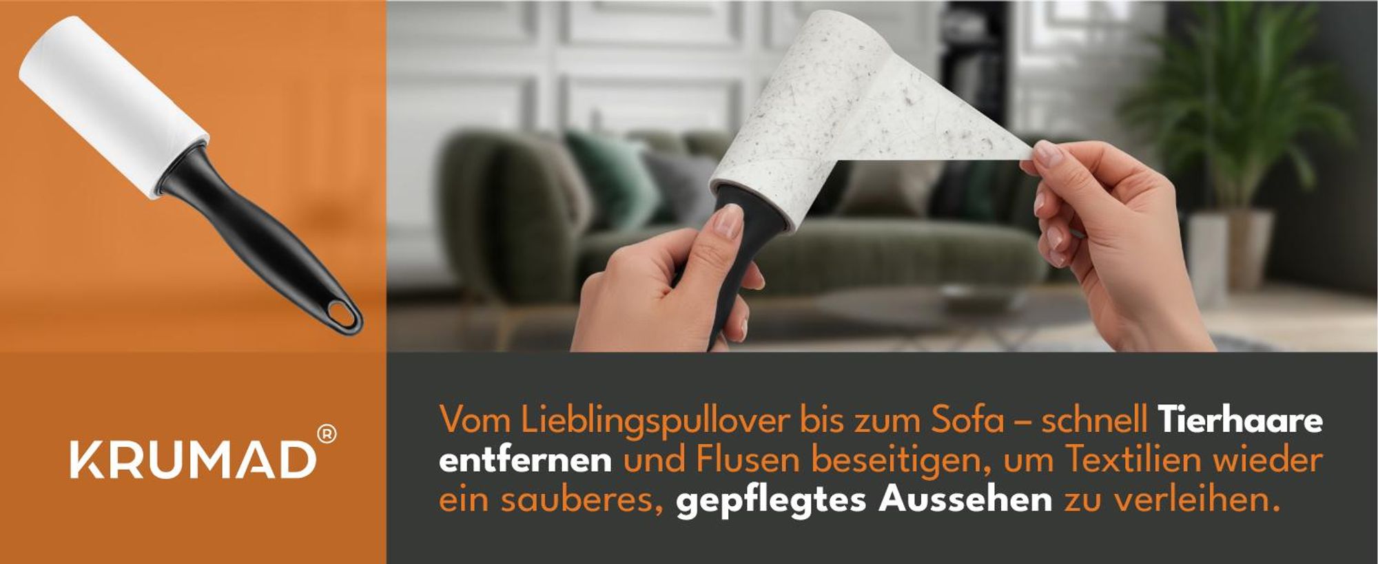 KRUMAD Fusselrolle Tierhaarentferner Set 6, Hundehaar Entferner, Katzenhaar Roller für Kleidung, Sofa und Auto, wiederverwendbarer Fusselroller