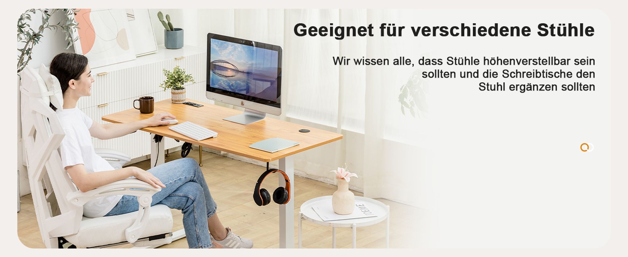 COMHOMA Schreibtisch Höhenverstellbarer Computertisch elektrisch, stufenlos, mit Steckdose und Haken