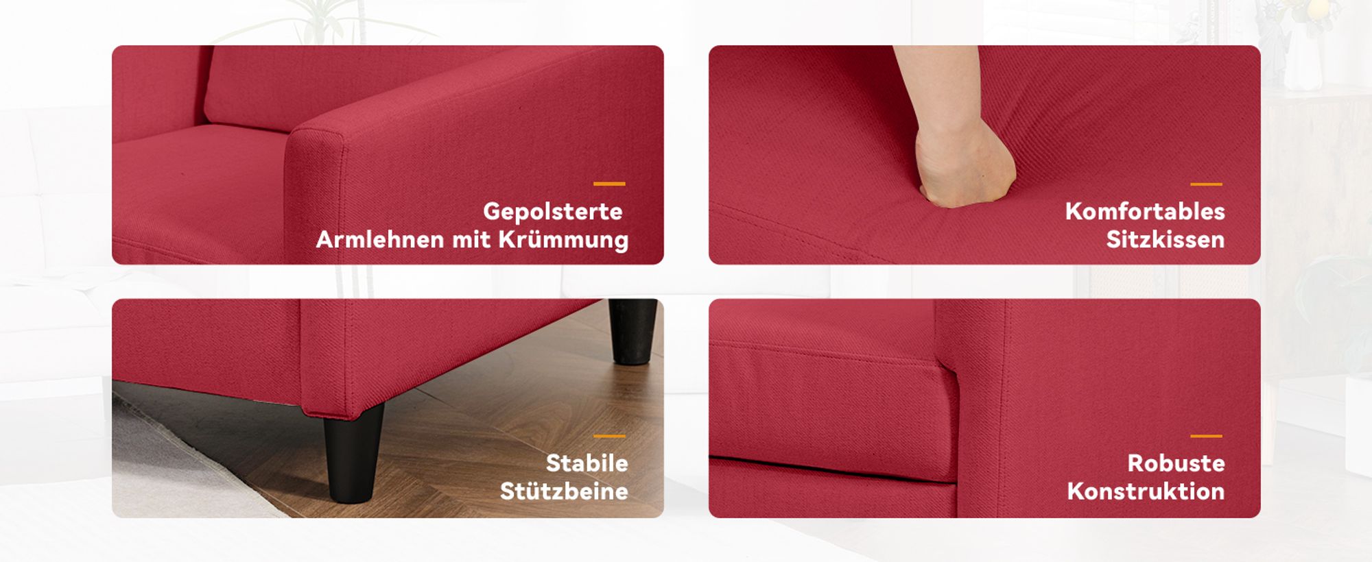 COMHOMA Relaxsessel Fernsehsessel TV-Sessel für Schlafzimmer, Leseecke Seitenstuhl mit Weicher Memory-Schaum Loungesitz, Leinenbezug, Rot