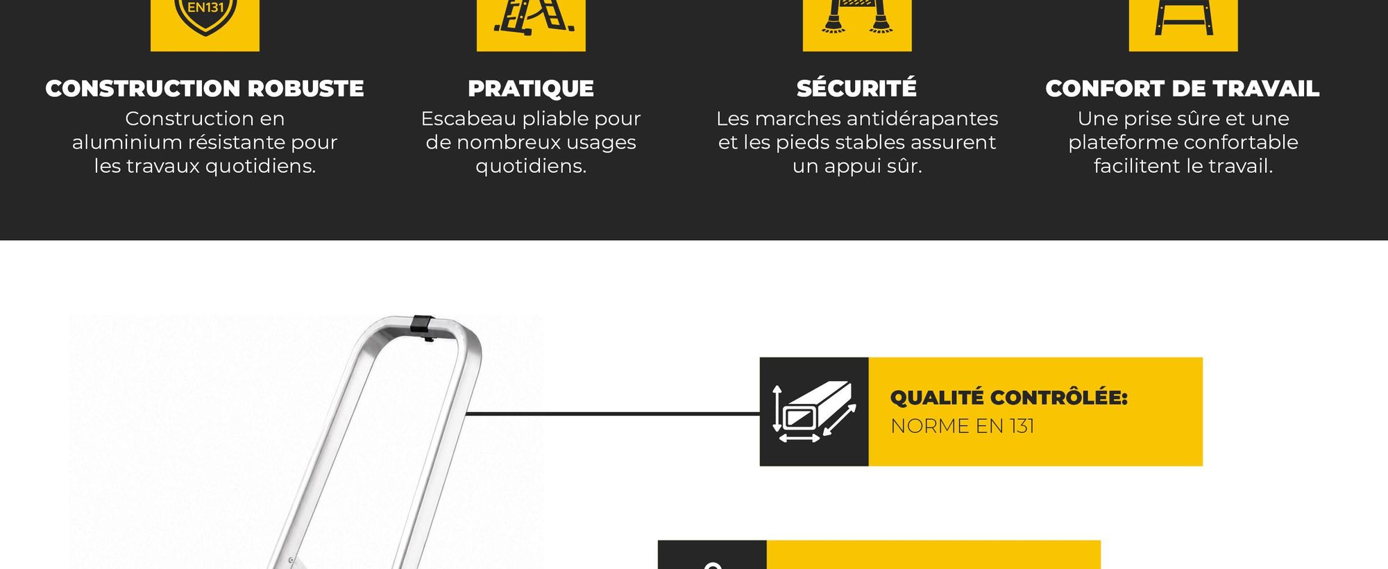 Drabest | Échelle - Échelle multifonction PRO - 3 marches - Échelle simple - Aluminium - Stable et sûre - Avec crochets - Capacité de charge 150 kg