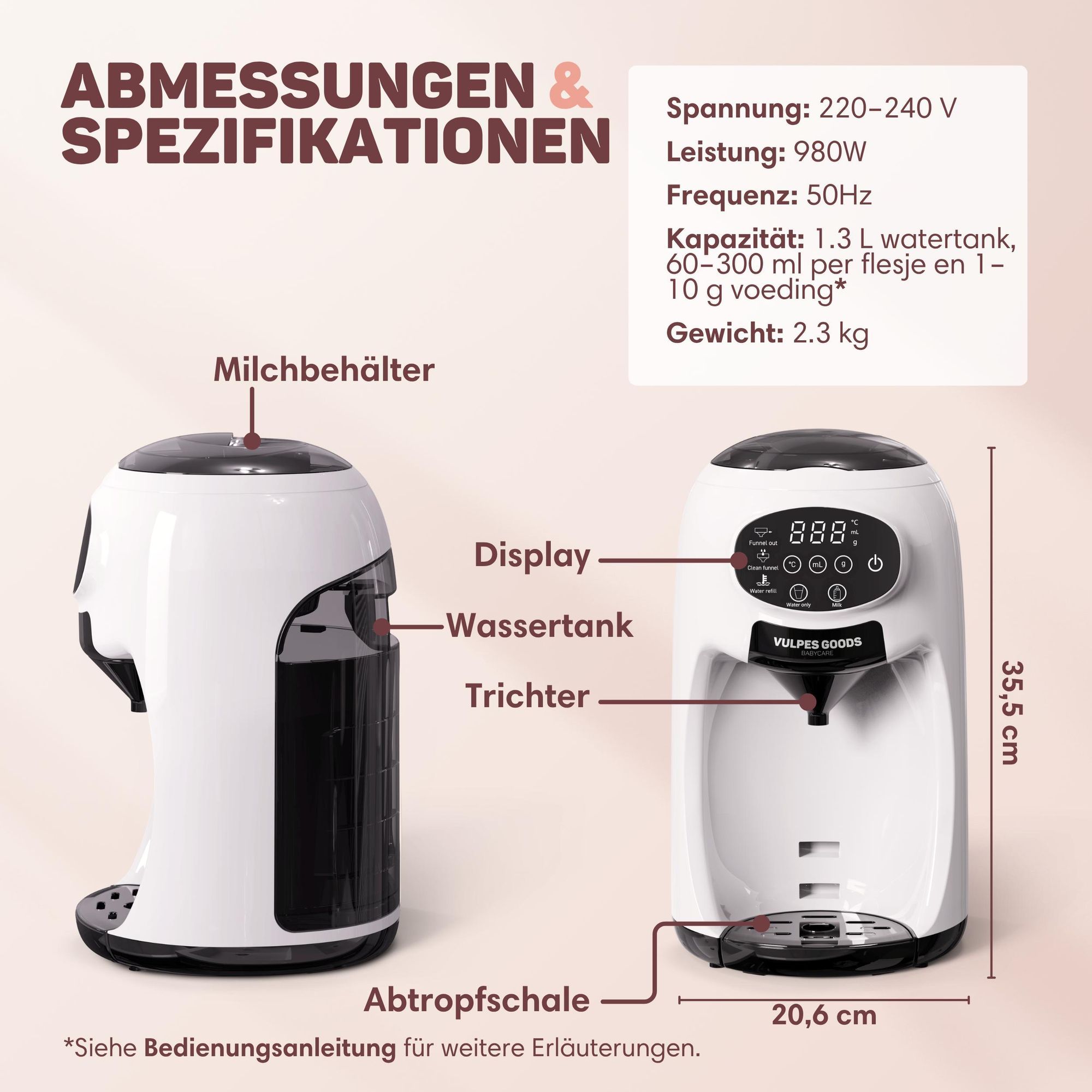 Babykostwärmer Pro - Automatischer Flaschenzubereiter - Baby Milch Maschine - Fläschchen fertig in Sekunden - mit 4 Temperatureinstellungen