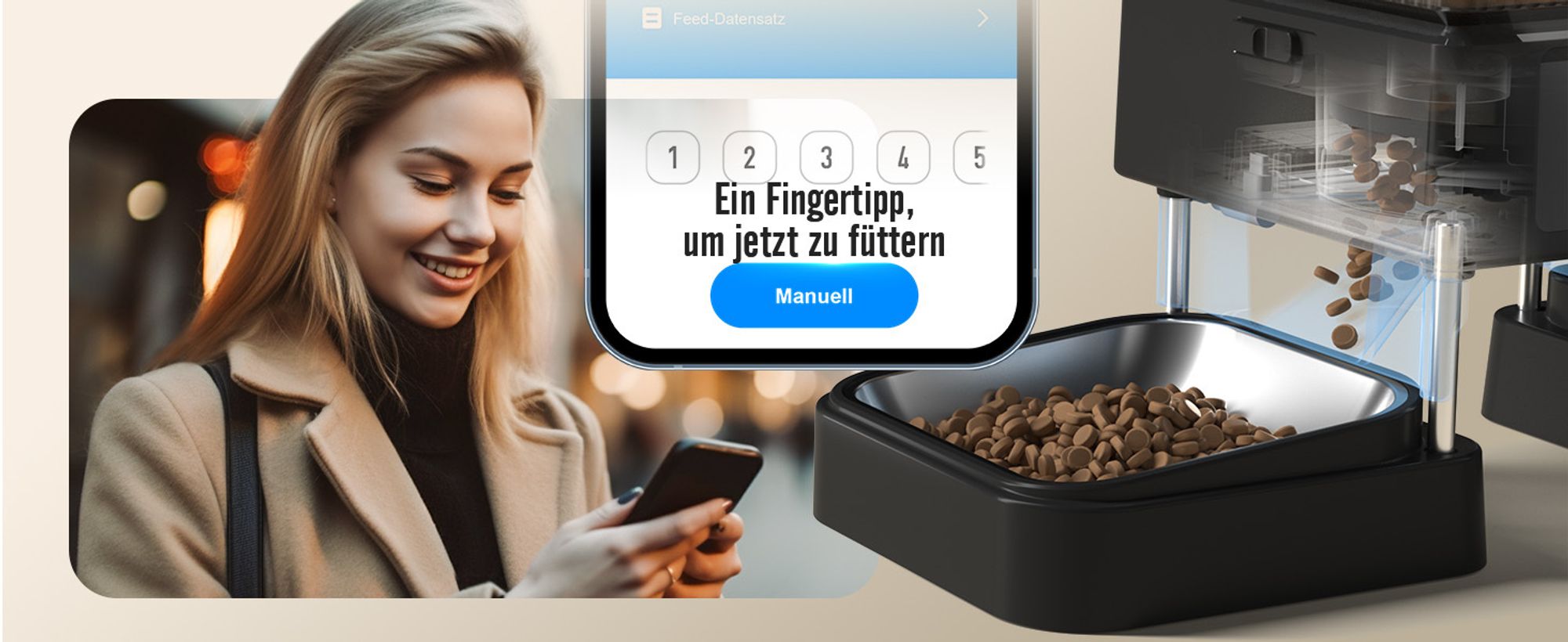 Oneisall Automatischer Katzenfutterspender mit 5G WLAN für 2 Katzen