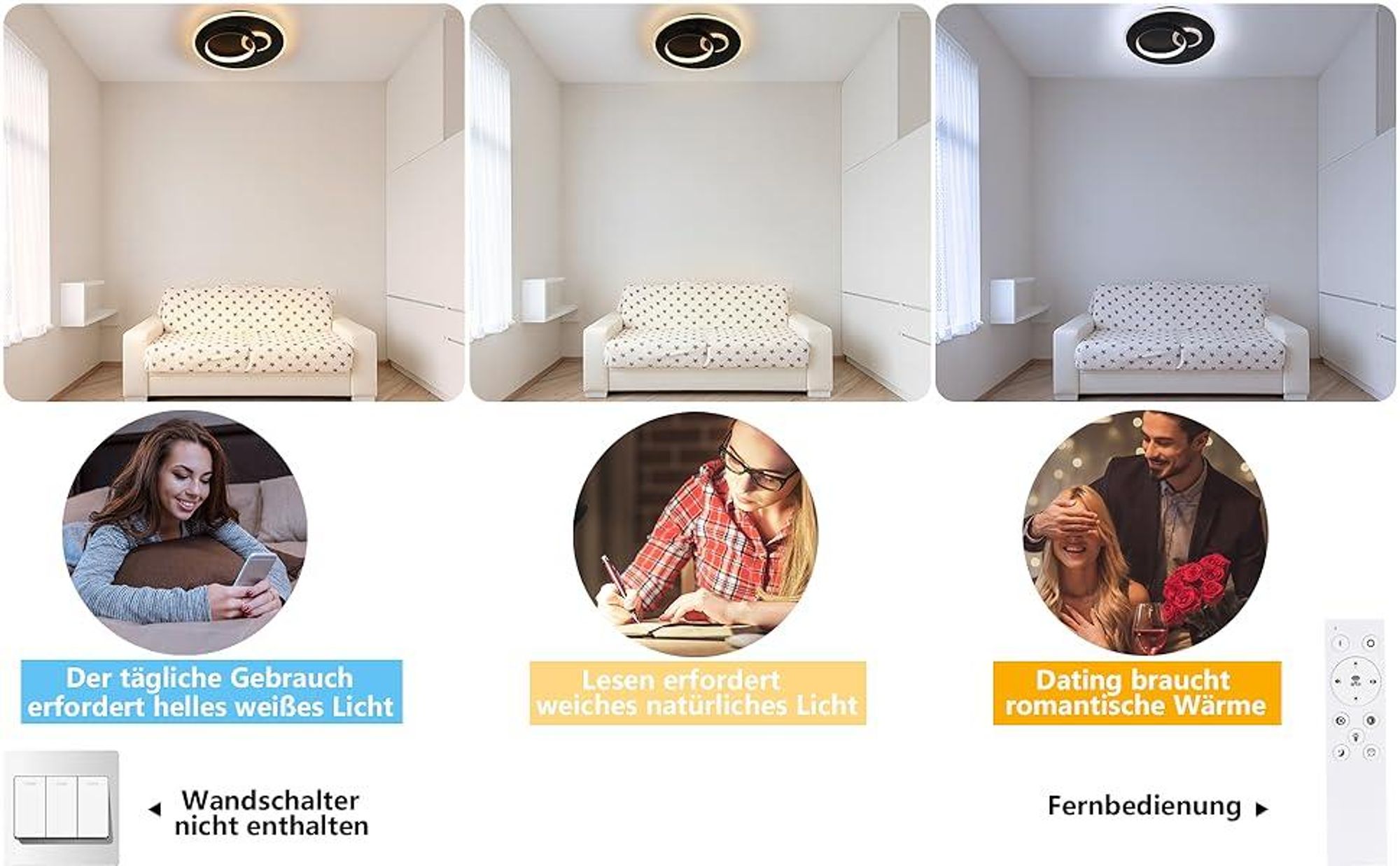 ZMH LED Deckenleuchte Wohnzimmer dimmbar mit Fernbedienung Schwarz Deckenlampe 33W Flurlampe Modern für Schlafzimmer Küche Esszimmer Büro Jugendzimmer
