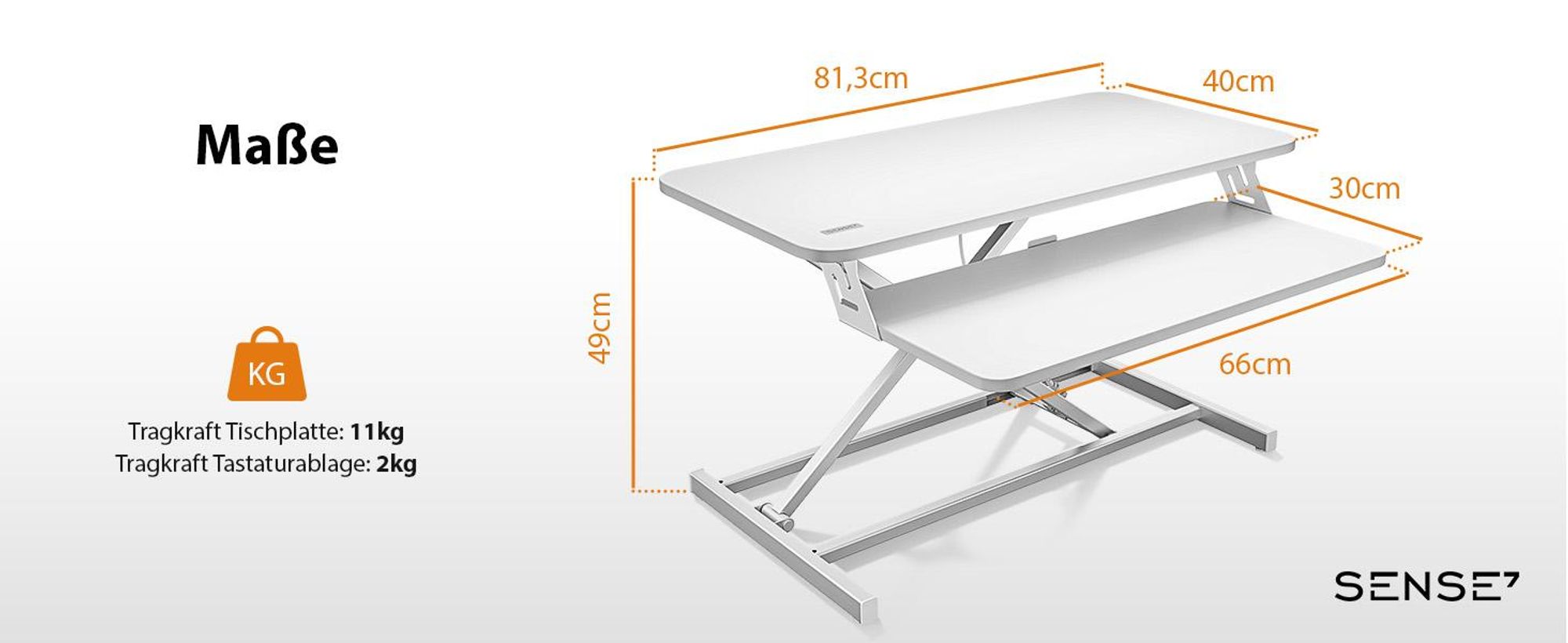 SENSE7 Desktop-Konverter Weiß Ergonomischer Schreibtischaufsatz Höhenverstellbar Sitz-Steh Workstation 81x40cm Büro Stehpult Monitorständer bis 13 kg