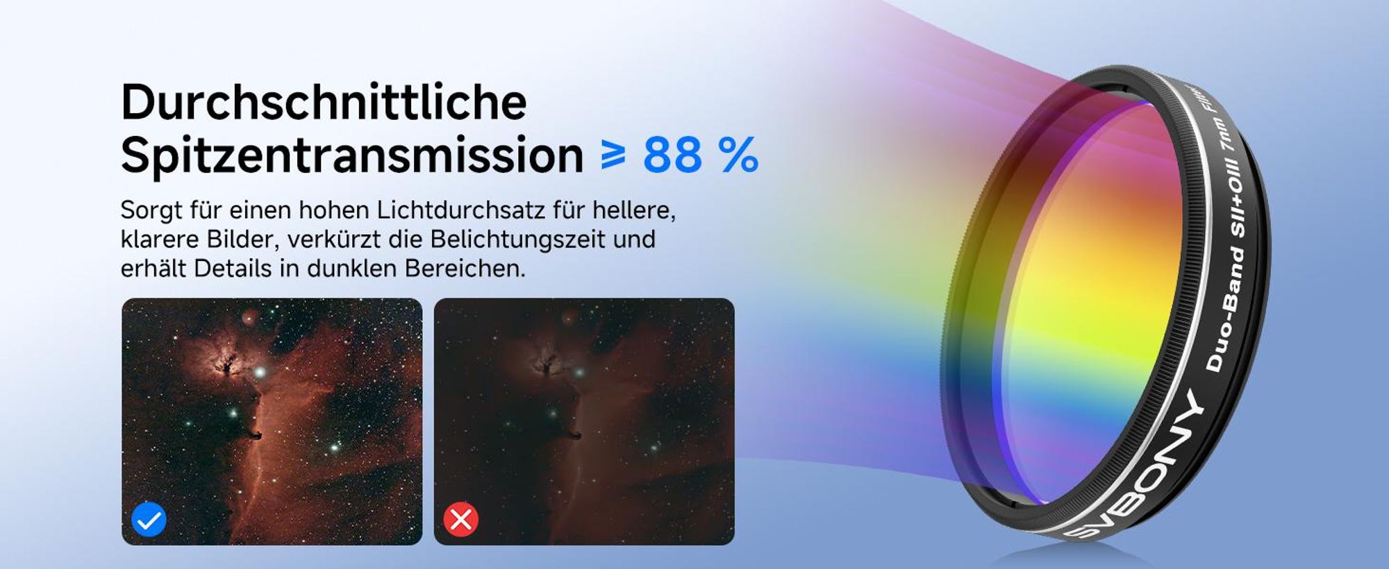Svbony SV220 Teleskopfilter, SII & OIII, 7 nm Dualband 1,25" Nebel Filter, 88% Spitzendurchlässigkeit, OD5 Cut Off Tiefen, Emissionsnebeln Abbildung