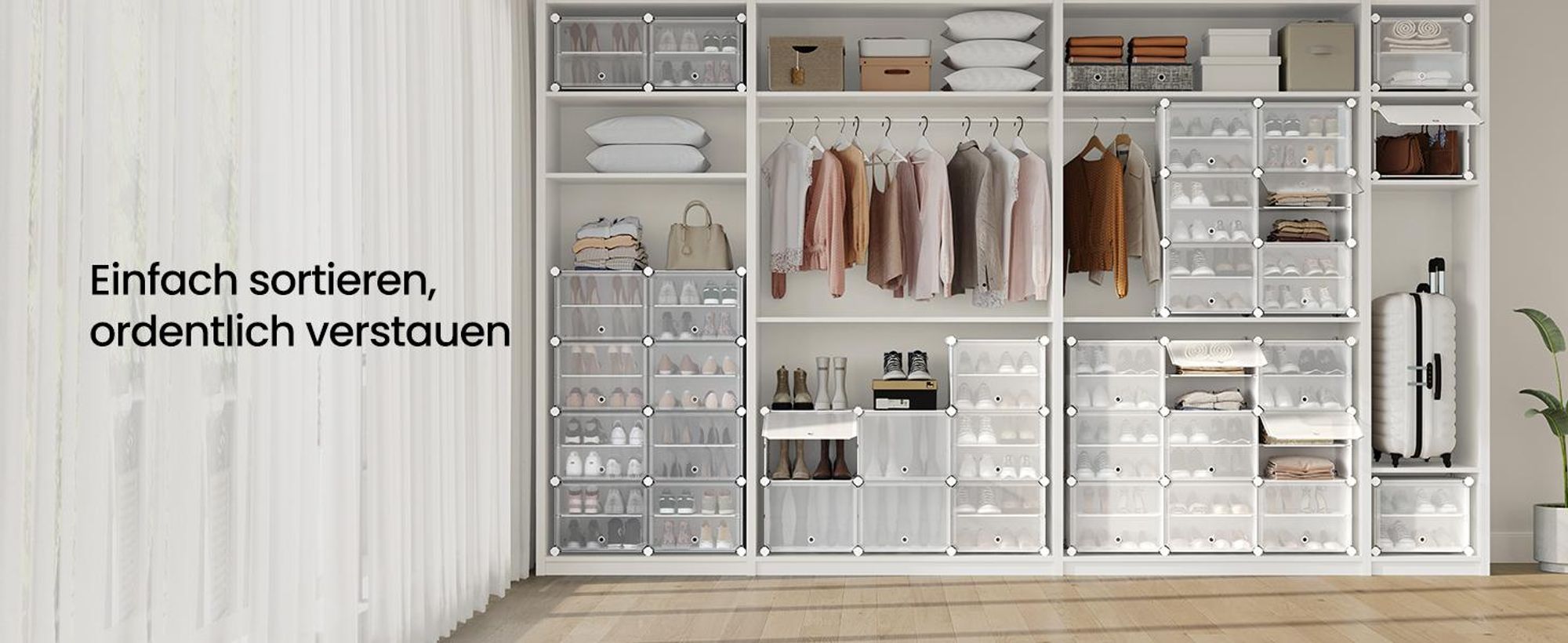 SONGMICS Schuhregal 4 Fächern, Schuhschrank, mit Türen weiß