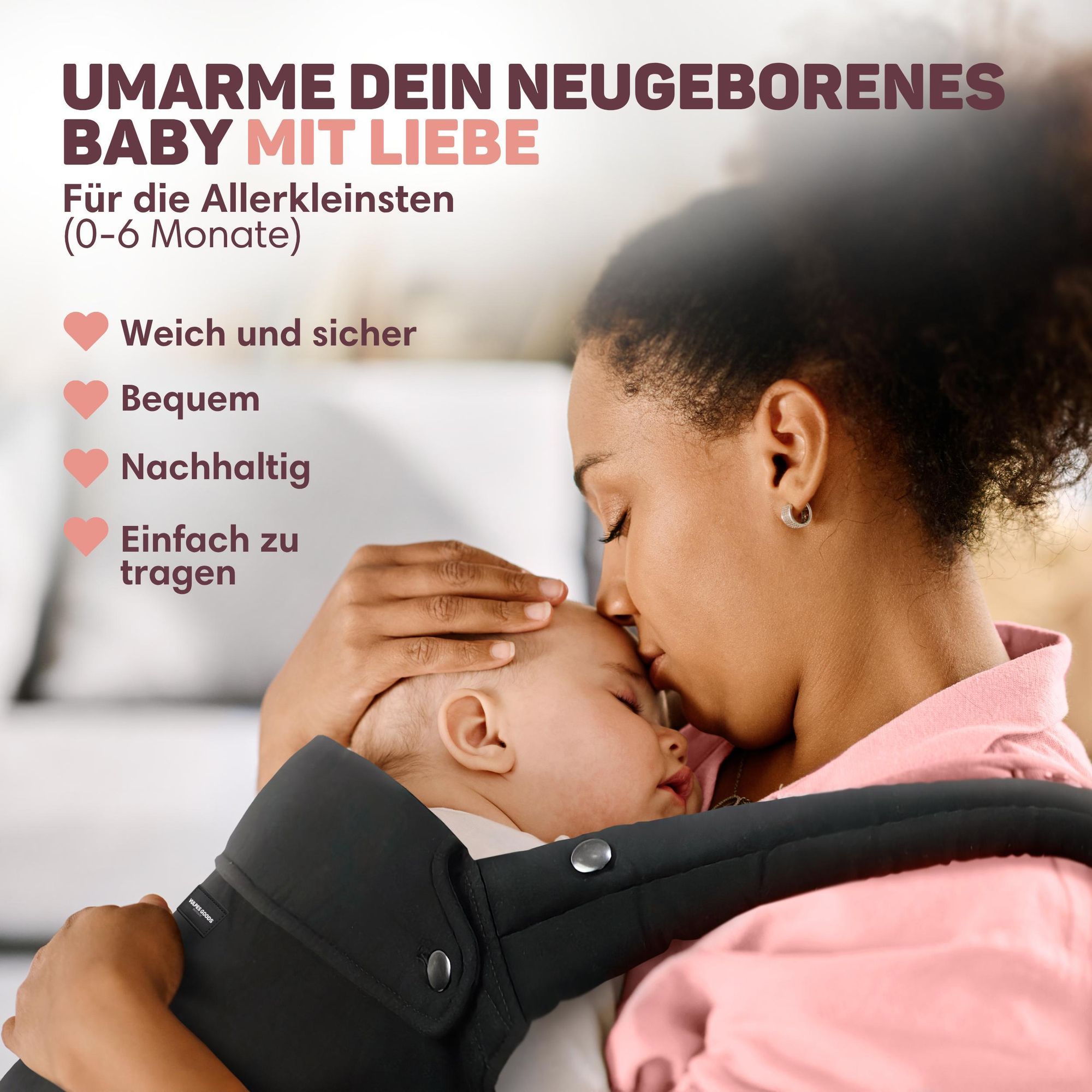 Vulpes Goods Tragetuch Baby & Neugeborene bis 20 kg | Babytragetuch M-Position mit Rückenstütze | Baby-Tragegurt mit 3 Tragepositionen