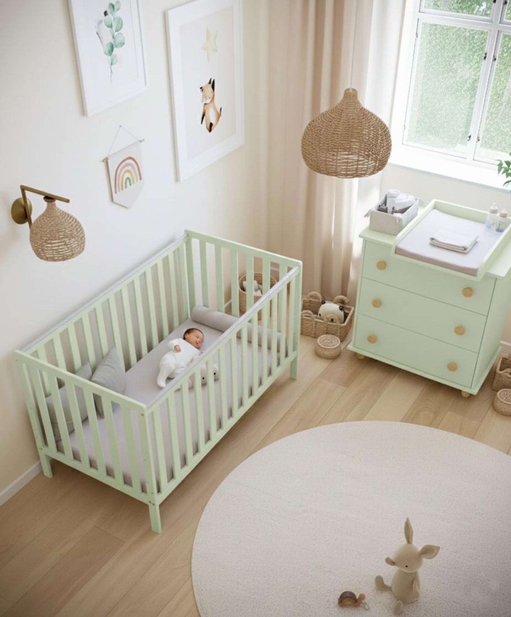 ZEE BAMBI Weiß Babybett 120x60 cm 2in1 mit Schublade & Schutzbarriere Klassisches Gitterbett 3-Fach Höhenverstellbar Kinderbett mit Beißschutz