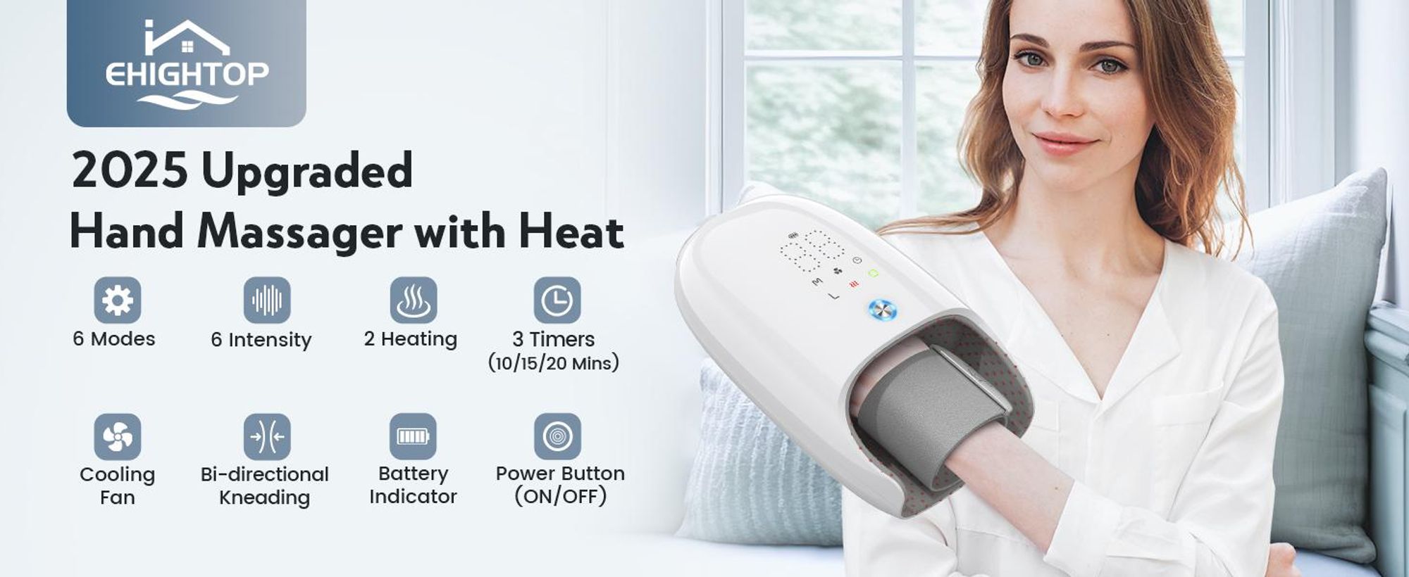 Handmassagegerät mit innovativer Kühlung-6 Modi & 3 Timer, Luft-Wärme-Kombination, Rollmassage und Handgelenk Airbag-Massage für Hand, Finger
