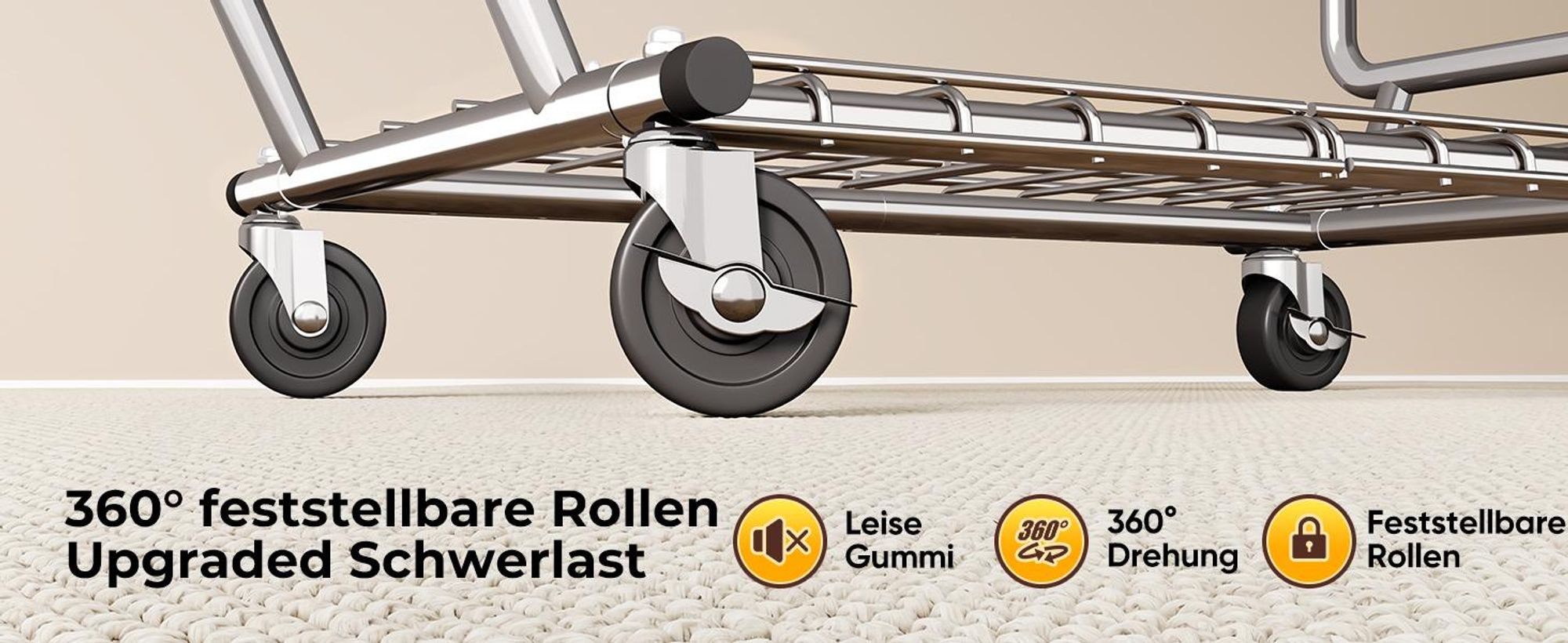 HOKEEPER Profi Doppelter Kleiderständer, bis 272 kg belastbar, Schwerlast Kleiderstange auf rollen, Industrie-Design, Garderobenständer