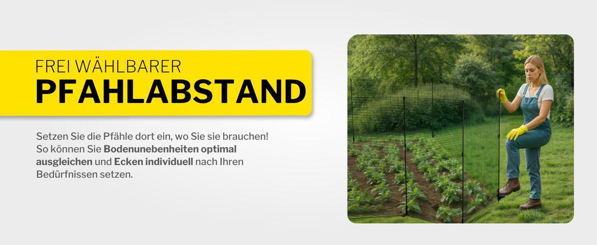 horizont Begrenzungszaun FLEX, 15 m lang & 90 cm hoch, engmaschig, mobiler Spezialzaun mit 9 separaten Pfählen aus Fiberglas, Gartennetz, Hundezaun, Absperrzaun, für Camping