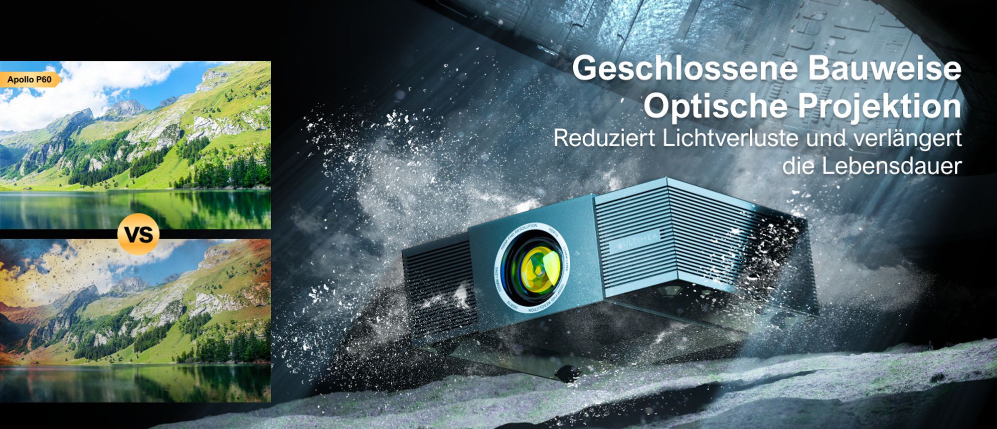 ULTIMEA Beamer 4K Heimkino Unterstützt 900 ANSI-Lumen mit Hindernisvermeidung und 6D Trapezkorrektur, Native 1080P Projektor, Apollo P60