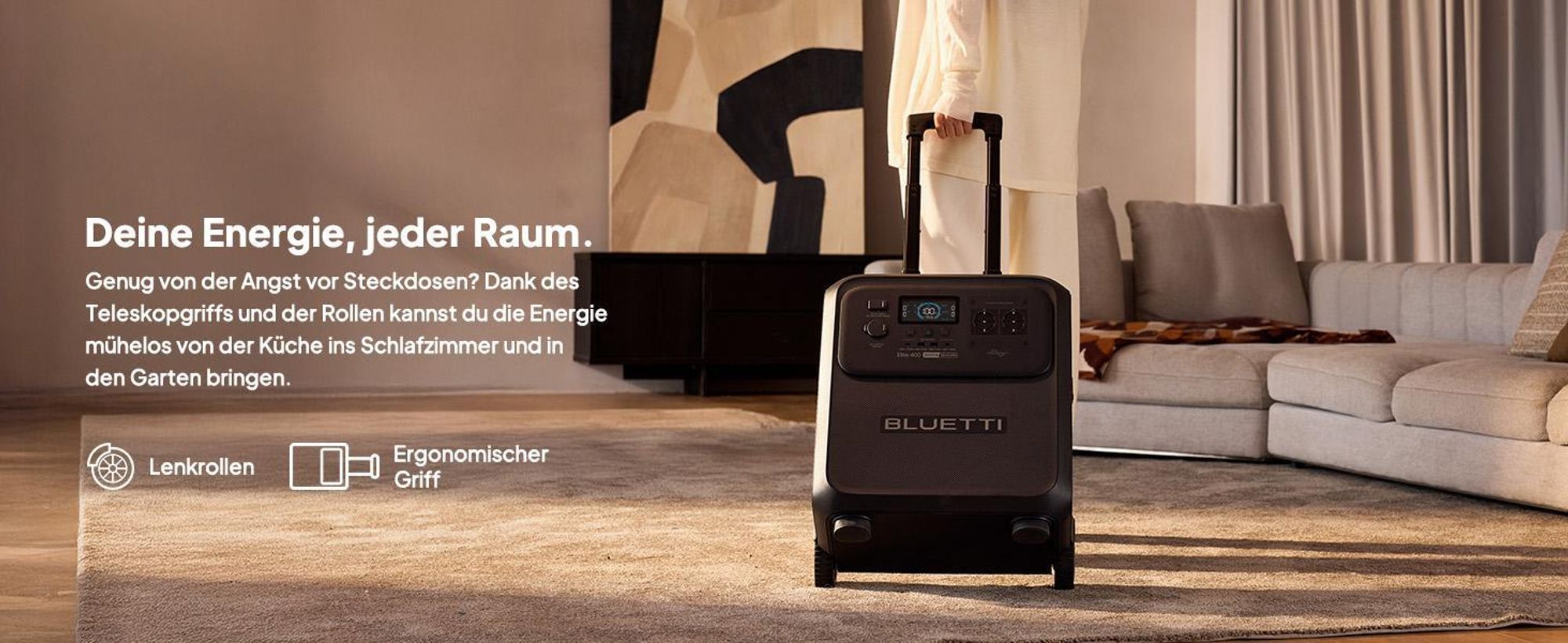 BLUETTI Elite 400 Solargenerator mit 500W Solarpanel, 3840Wh LiFePO4 Batterie , Notstrom Akku mit hoher Kapazität und Rollen für Zuhause, Wohnmobile