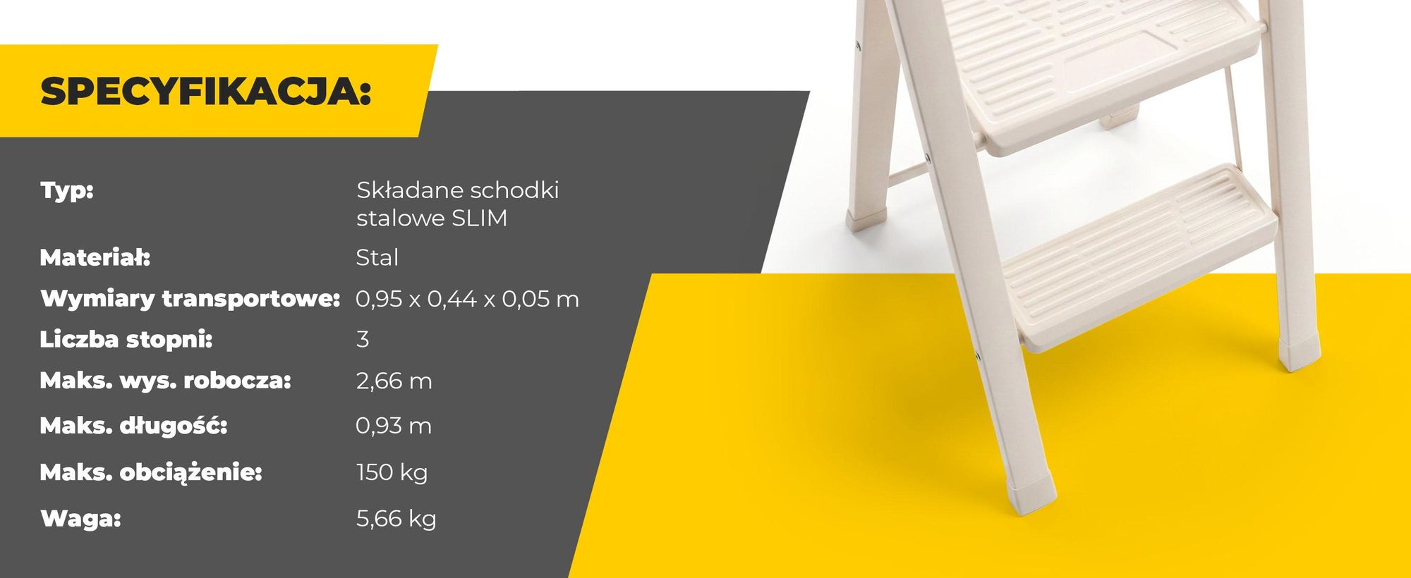 Drabest | Drabina składana, 3-stopniowa - wysokość 2,66 m - maksymalne obciążenie 150 kg - stopnie antypoślizgowe - kolor kremowy