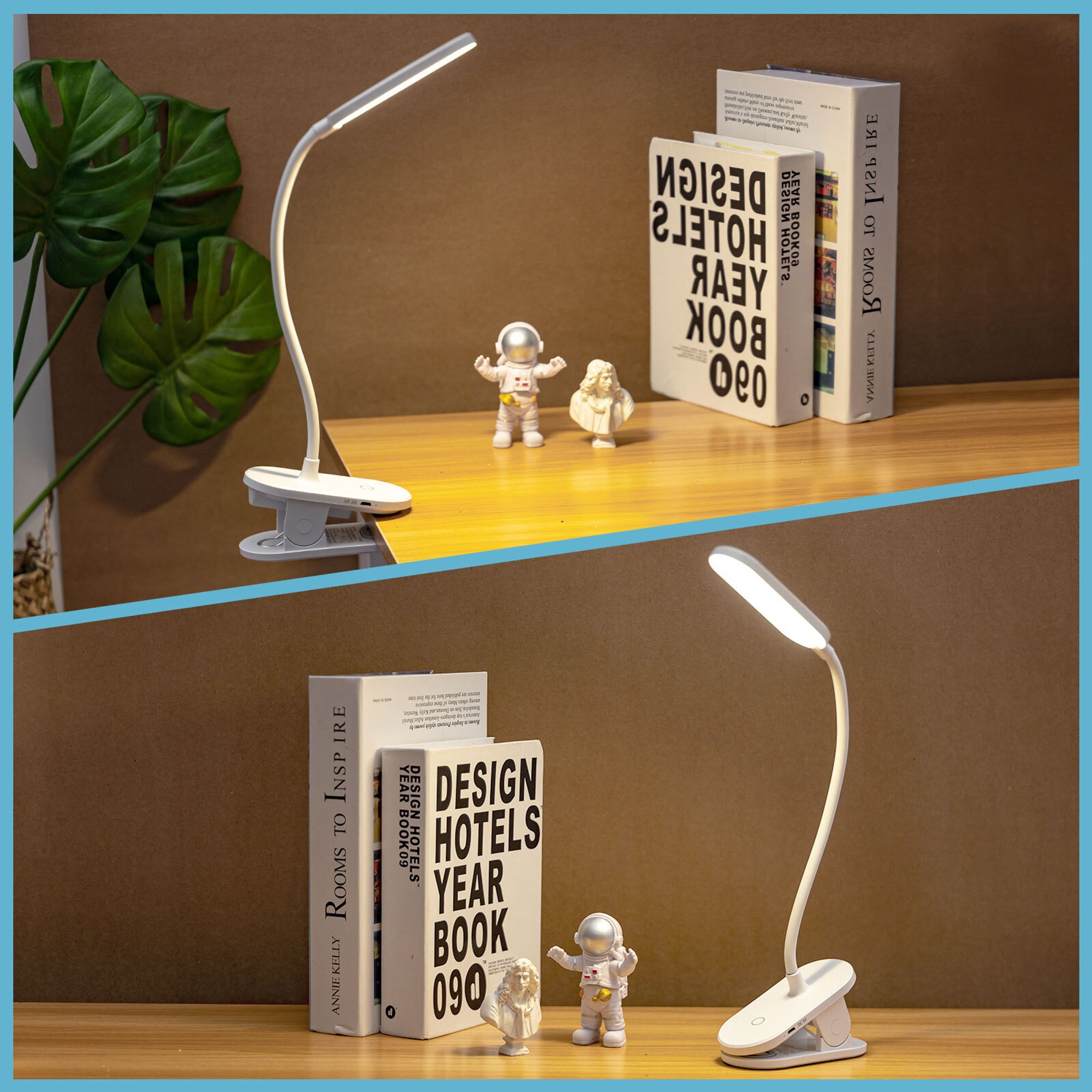 Aigostar LED Leselampe Bett, Dimmbarem Klemmlampe mit 360° Verstellbarem Flexiblem Arm, Wiederaufladbare USB-Leselampe mit 3 Helligkeitsmodi ,4000K