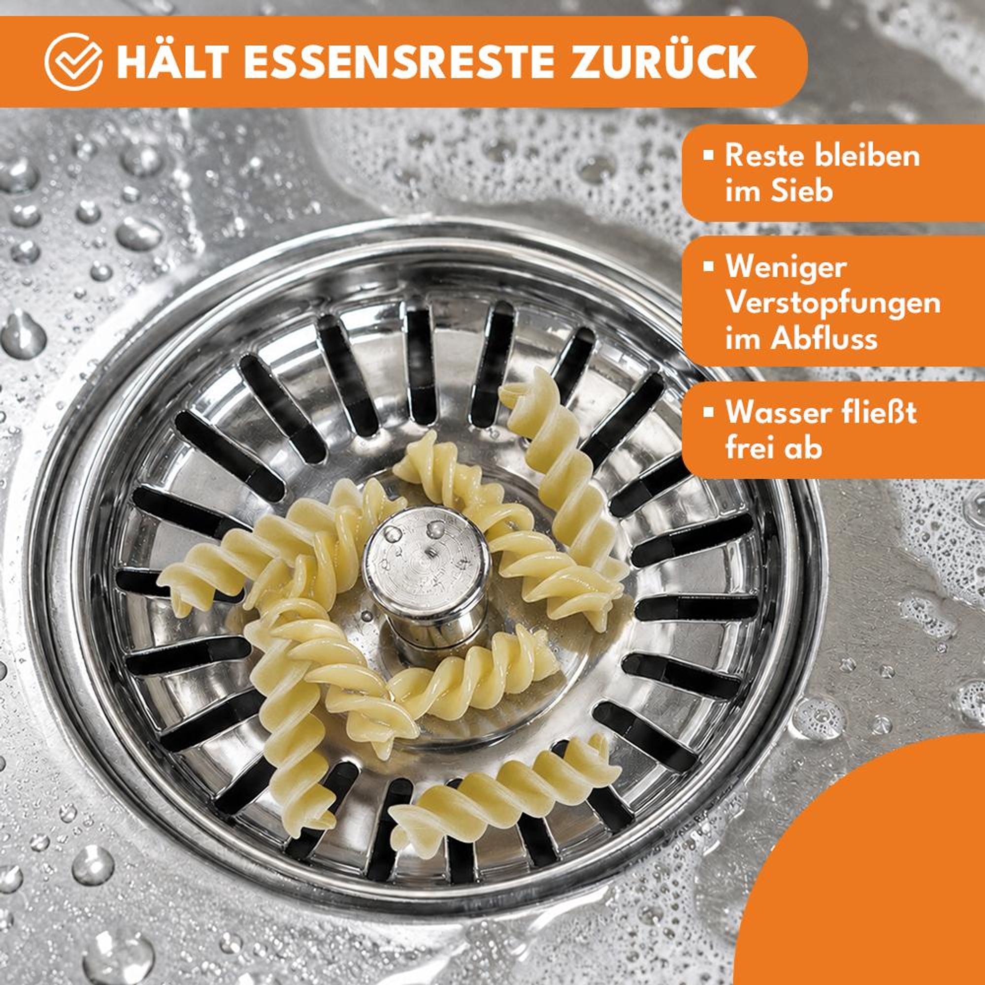 KRUMAD Siebkörbchen, Abflussstopfen mit Sieb 82 mm, Waschbeckenstöpsel aus Edelstahl, Siebkörbchen für Spülbecken, Ablaufstopfen, Spülenstopfen Küche