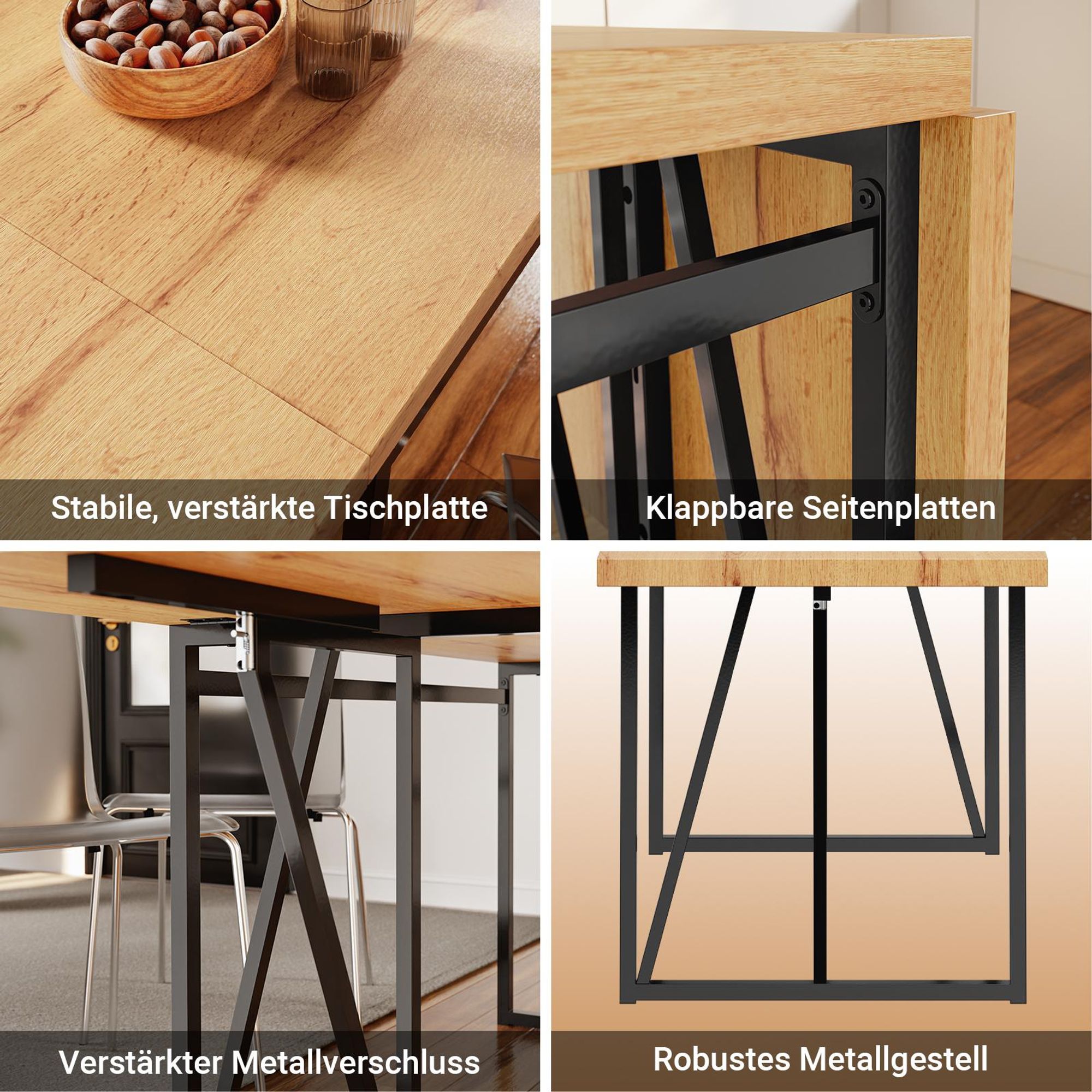 SoBuy Wandtisch Erweiterbarer Tisch Naturholz Industriell FWT113-N