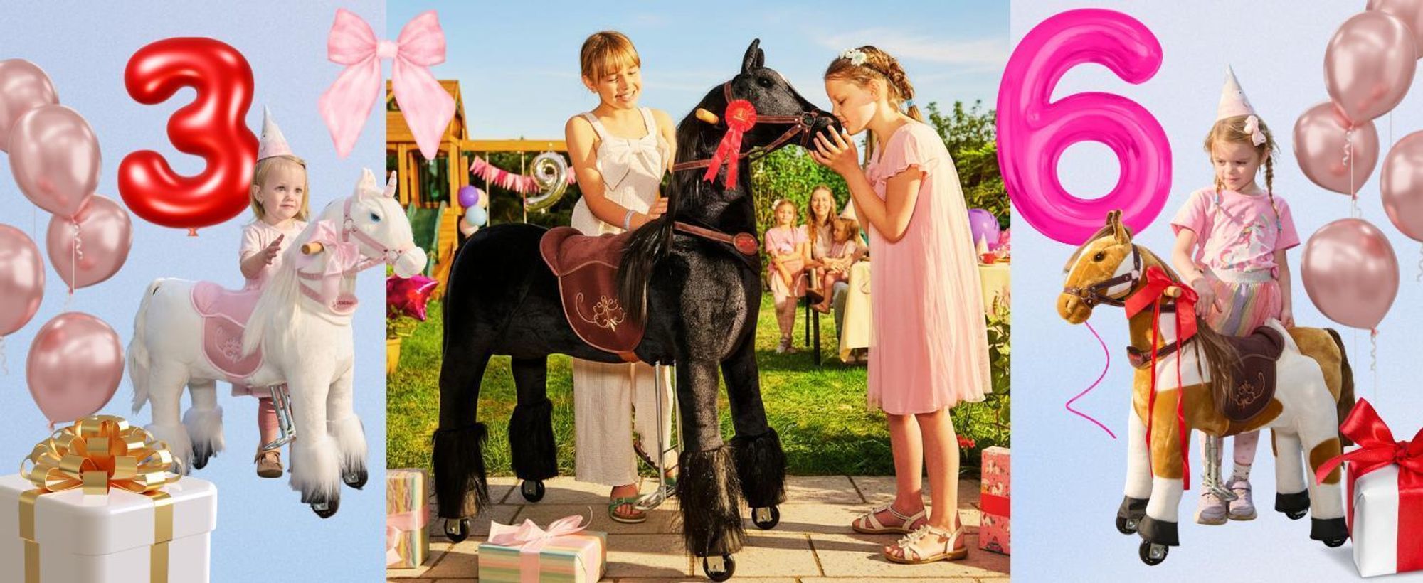 Ponnie Mechanisches Pferd auf Rollen Happy M - Pony mit Rollen für Kinder - Dunkelbraun