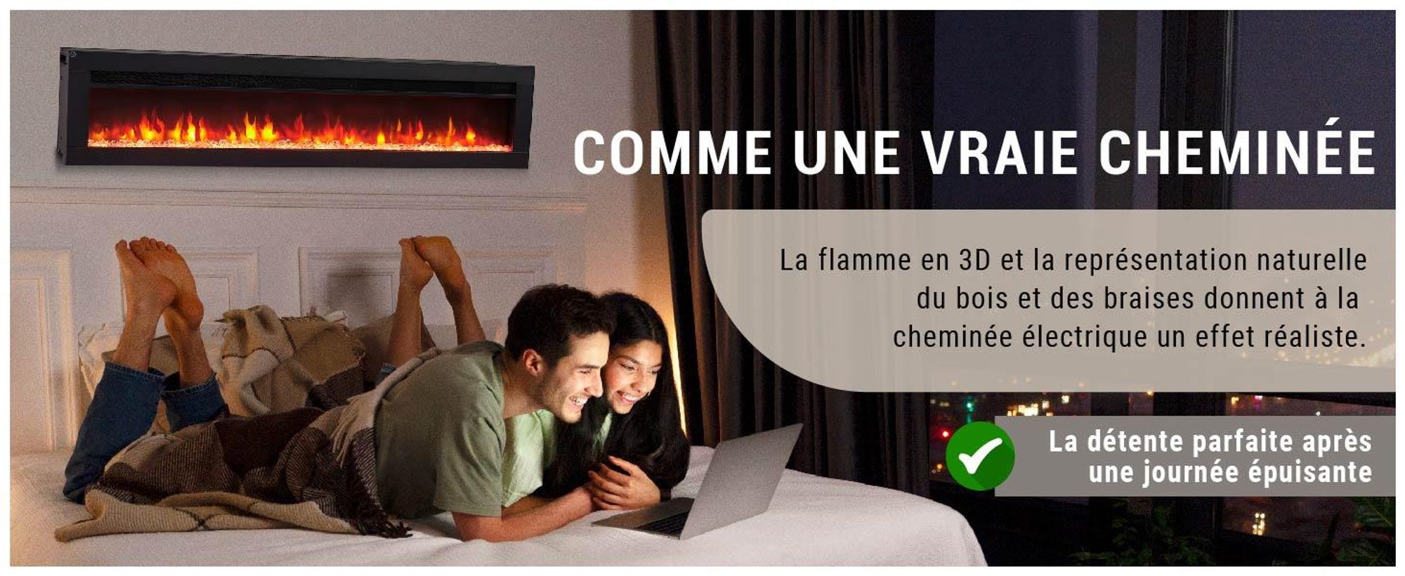 Cheminée électrique BALDERIA Agnes 50 - Cheminée 3 en 1 sur pied, murale ou encastrable