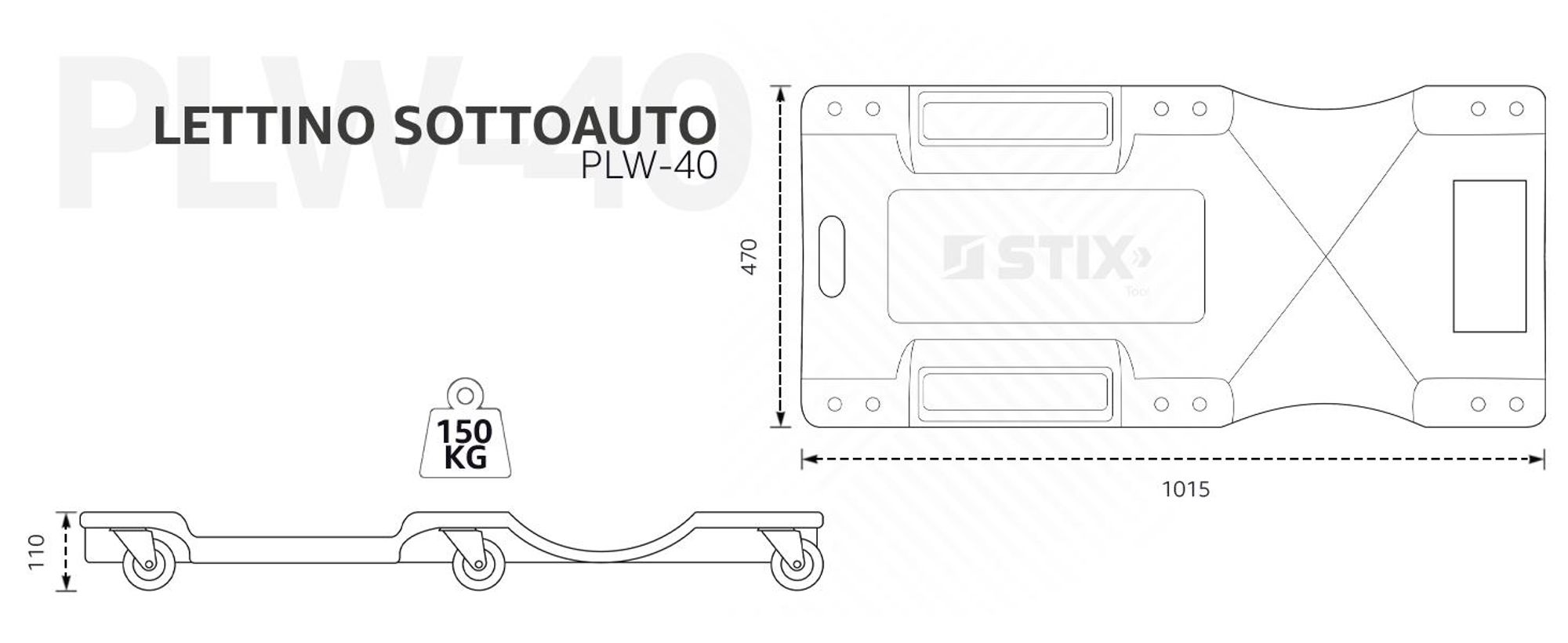 STIX Lettino da officina 40 PLW-40, 150 kg Tavolo da lavoro con rotelle da officina 101 cm, tavolo da lavoro con rotelle per montaggio
