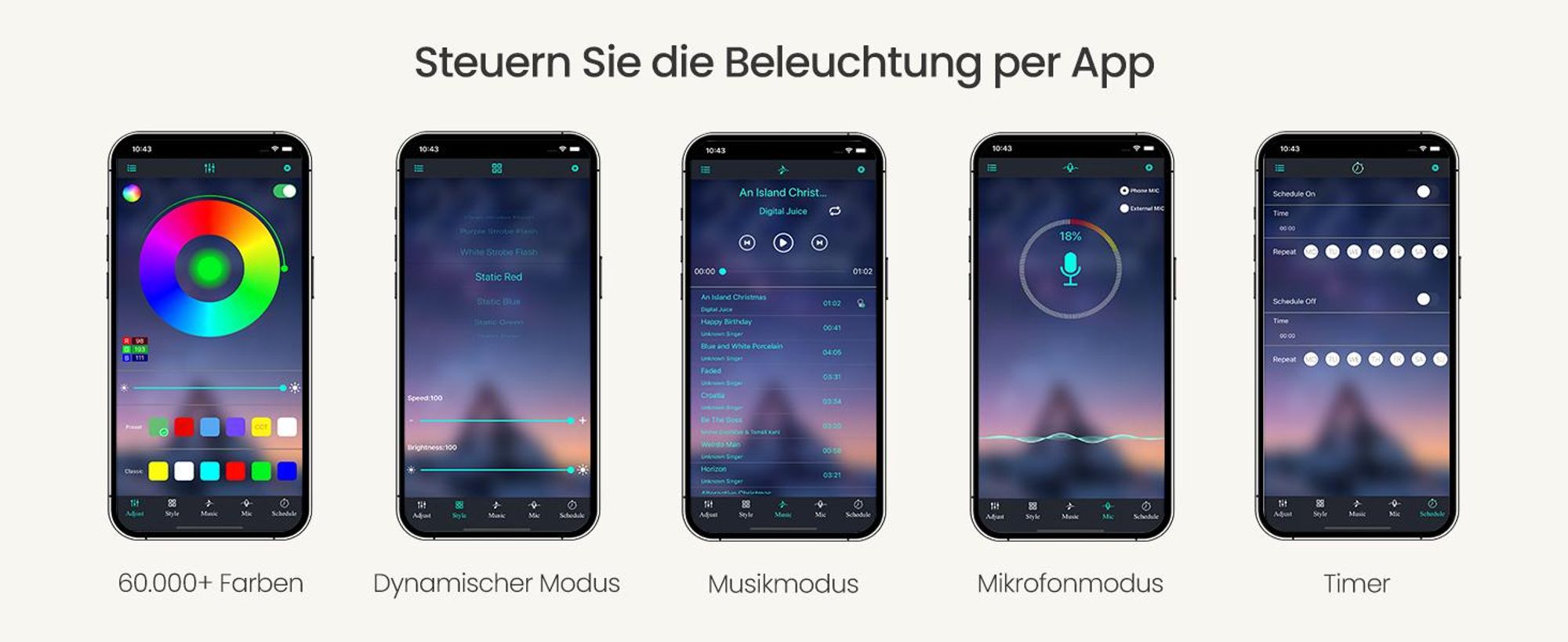 SONGMICS Nachttisch mit LED-Beleuchtung und Ladestation, 2er Set, Nachttisch mit 3 Schubladen und offenem Fach, schwarz