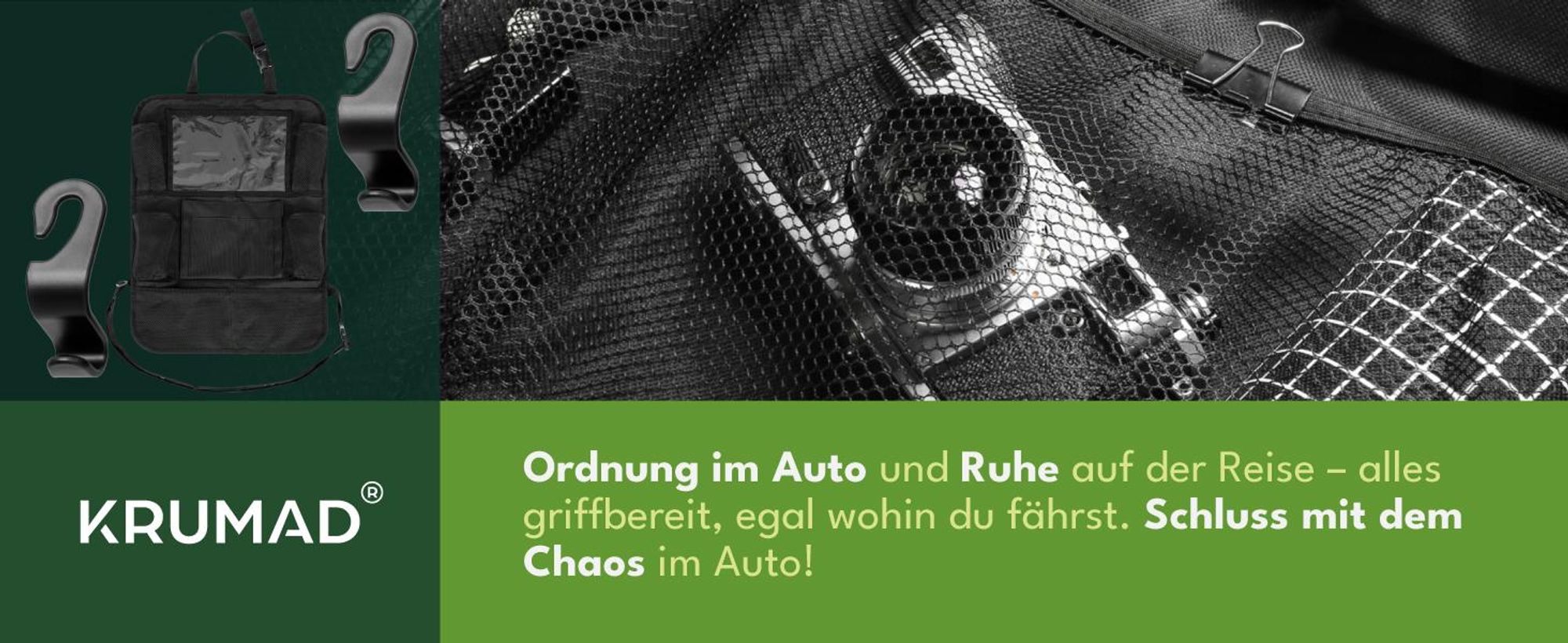 KRUMAD Auto Organizer Rücksitz 61×41 cm – Kofferraum/Autositz Organizer mit Tablet-Halter bis 10", 10 Taschen & 2 Kopfstützen-Haken, wasserdicht