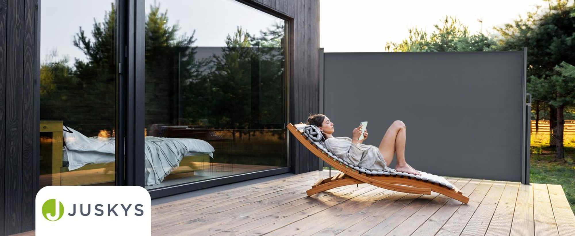 Juskys Seitenmarkise Dubai 300 x 180 cm ausziehbar blickdicht, Sichtschutz für Balkon & Terrasse, Seitenrollo Wandhalterung - anthrazit