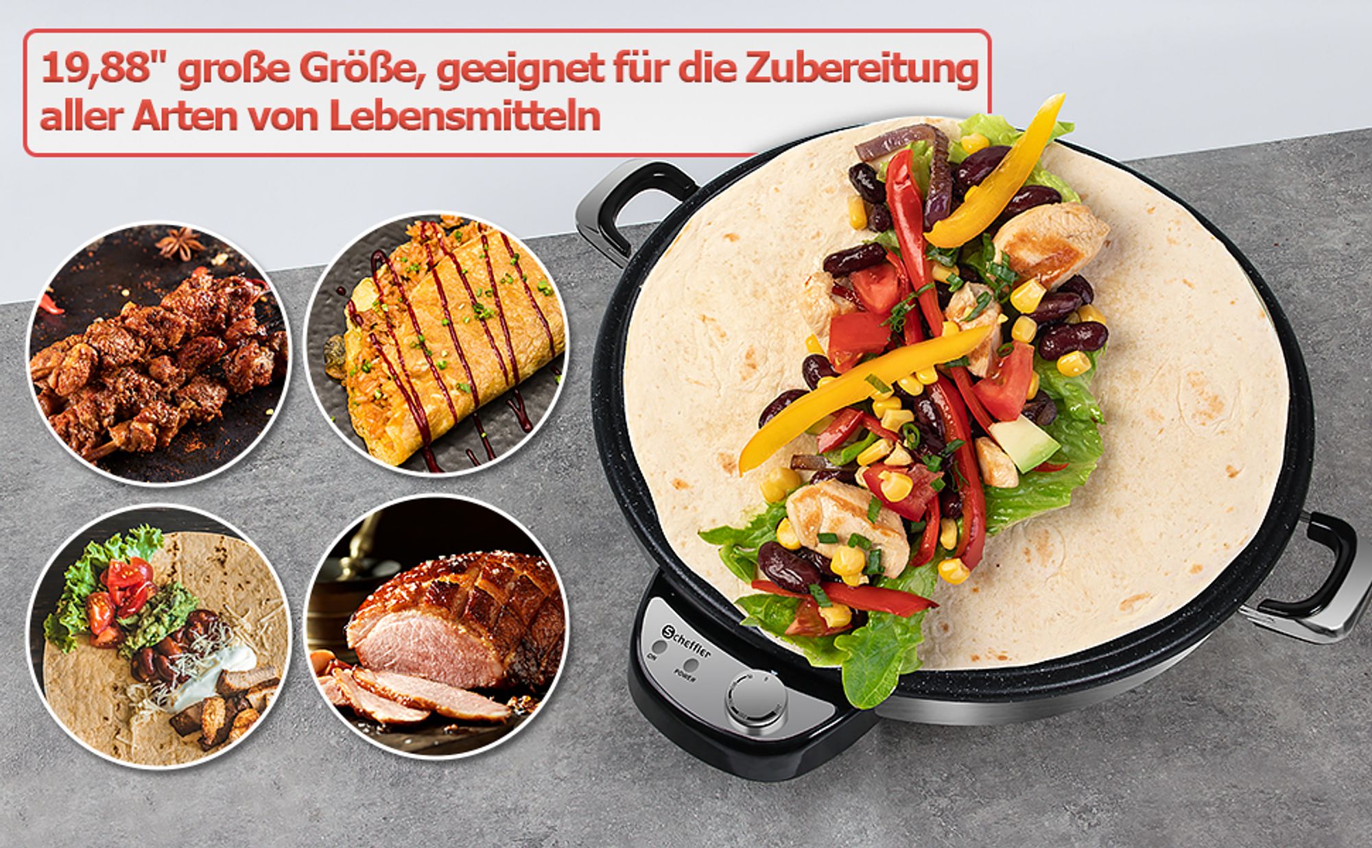 Scheffler Fladenbäcker Sac Tava Yufka Katmer Crepe Maker 2300W 50cm Antihaft Neu