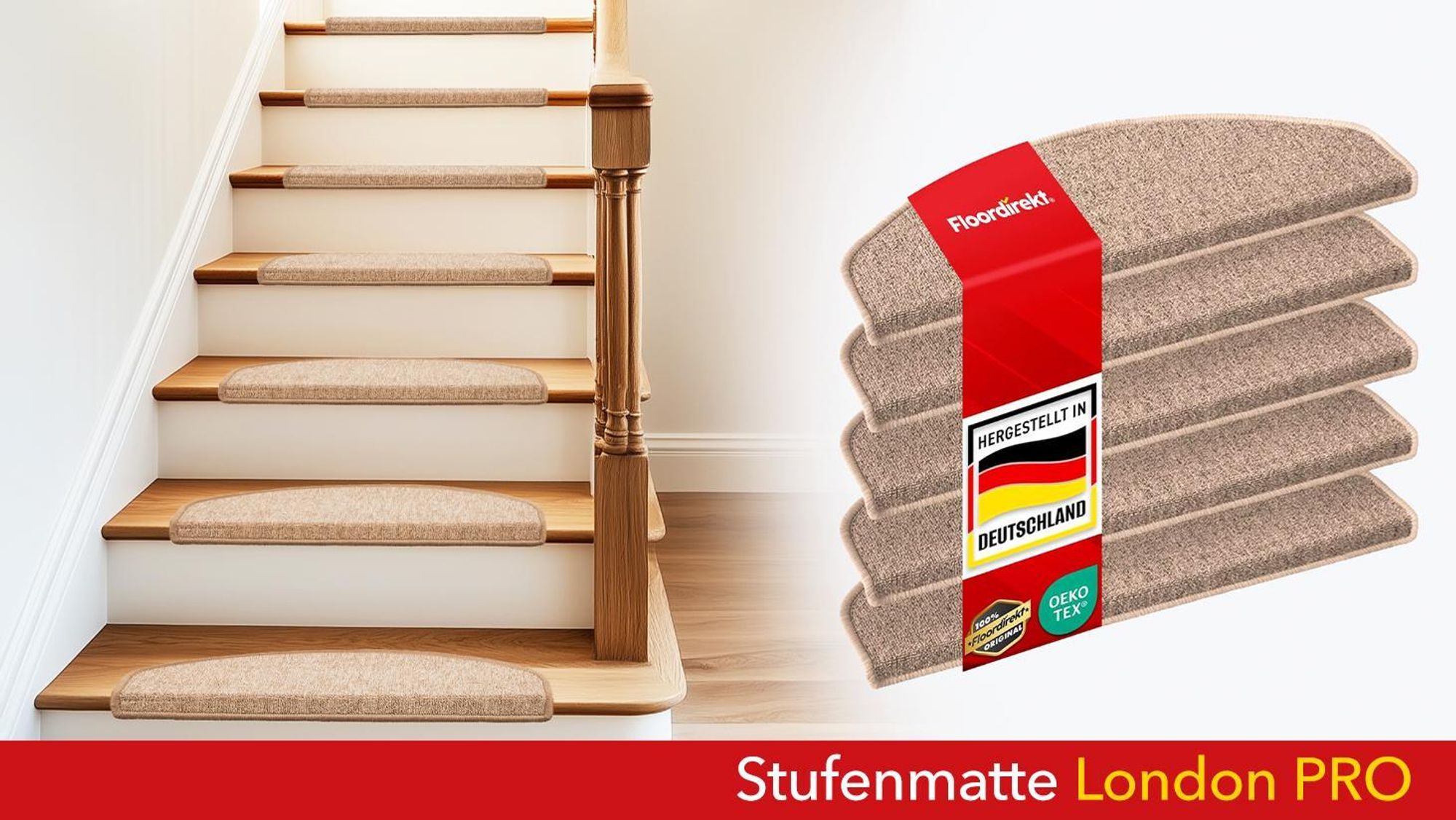 Stufenmatte London Pro Rutschfest & pflegeleicht Halbrund Beige 1 Stufenmatte