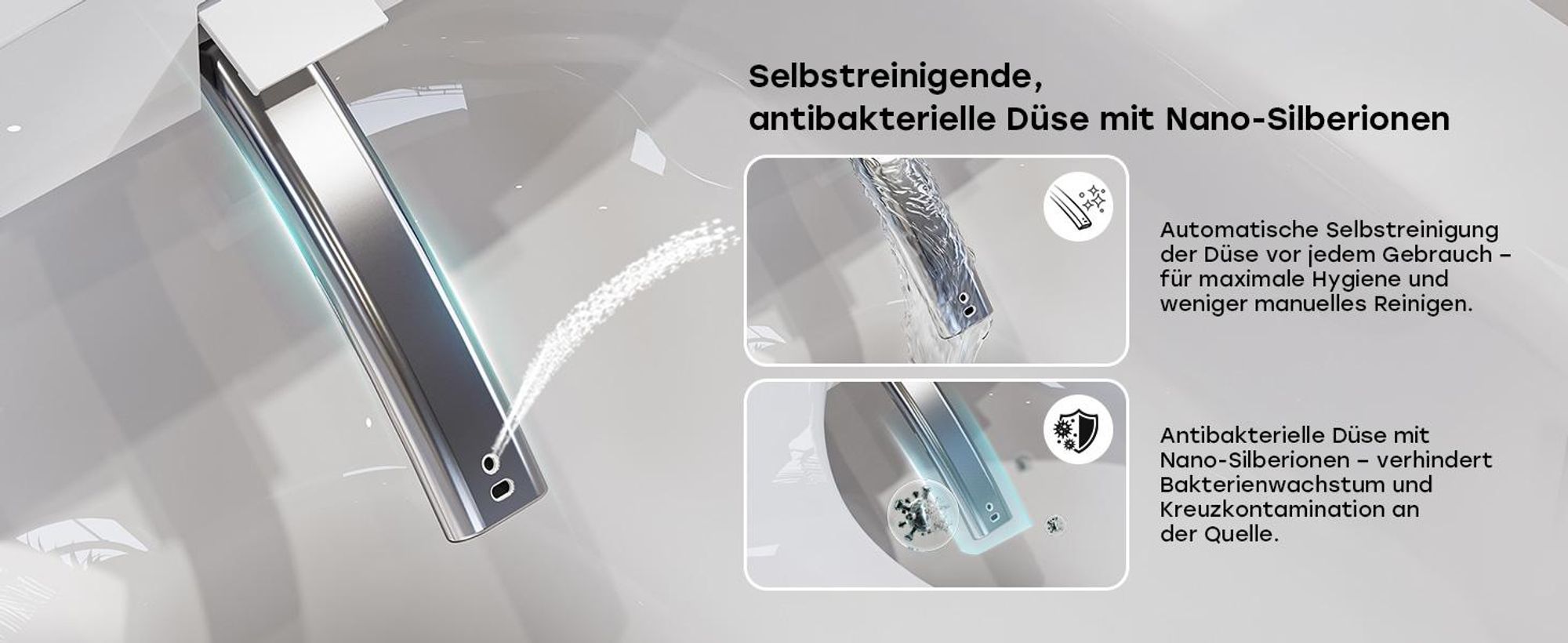 Intelligenter Smart Toilettensitz WC Bidet mit Mehrere Duschmodi, Dusch WC Sitz, Beheizter Toilettensitz, Geruchsneutralisation, Warmlufttrocknung