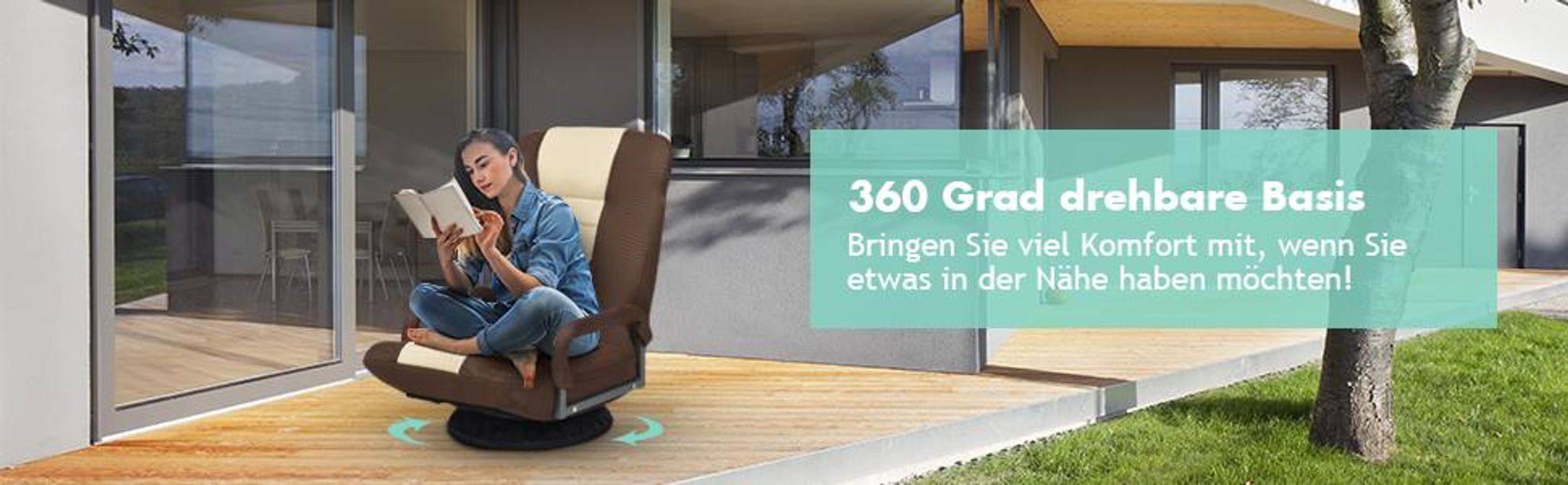 COSTWAY Bodenstuhl 360° drehbar, Bodensessel mit 6-Fach Verstellbarer Rückenlehne, Game Sessel gepolstert, Bodensofa Meditationsstuhl bis 140kg belastbar, Lazy Sofa (Beige)