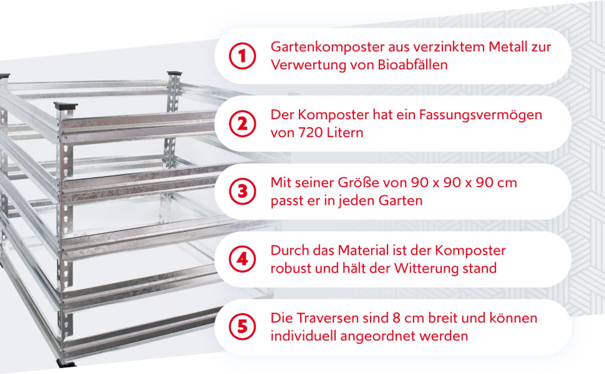 Wiltec Gartenkomposter 90 x 90 x 90 cm, Komposter aus Metall, Kompostbehälter für 720 Liter Kompost, verzinkter Biokomposter für Bioabfall