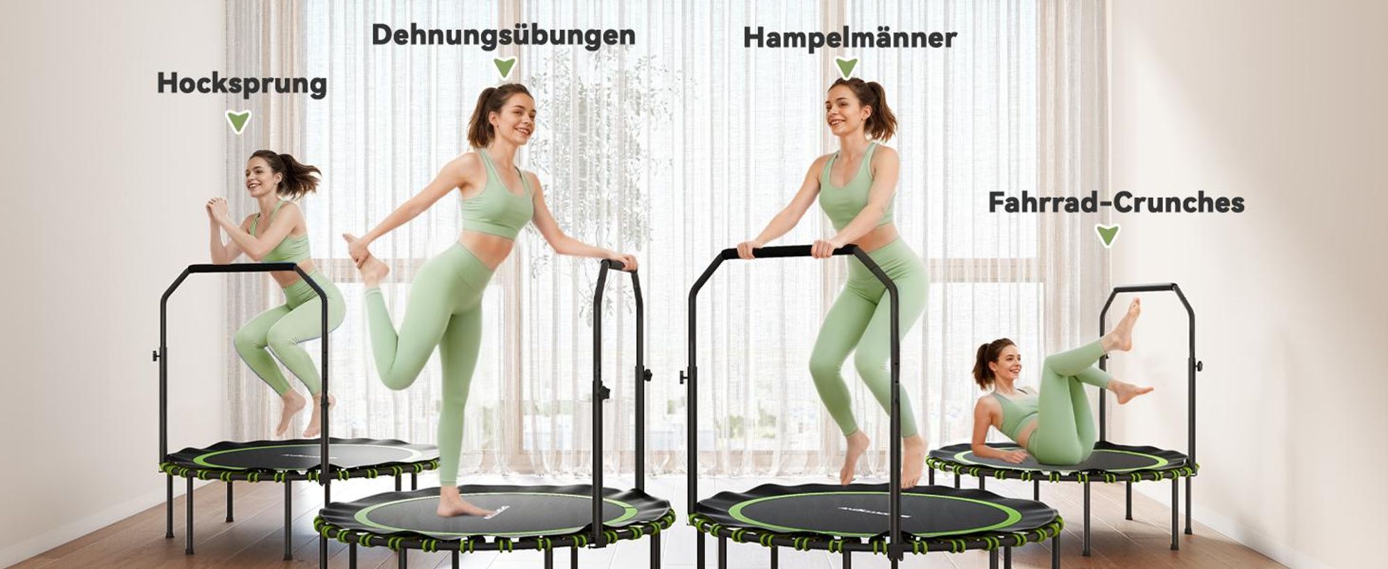 SPORTNOW Fitness Trampolin klappbar Ø114cm Mini Trampoline mit 5 Handgriffstufen
