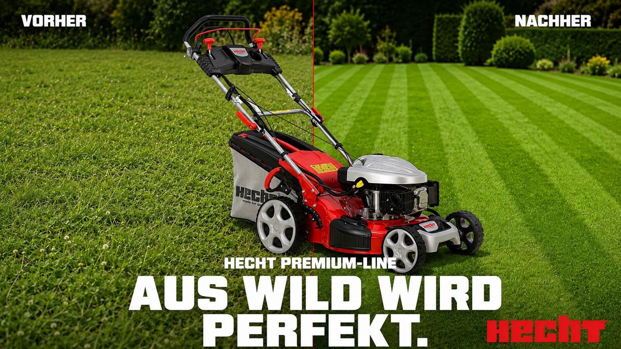 HECHT 5534 SWE Rasenmäher Benzin | mit Antrieb | 51 cm Schnittbreite | Elektrostarter | 5in1 | 6PS | Mulchkit | 60L Grasfangkorb