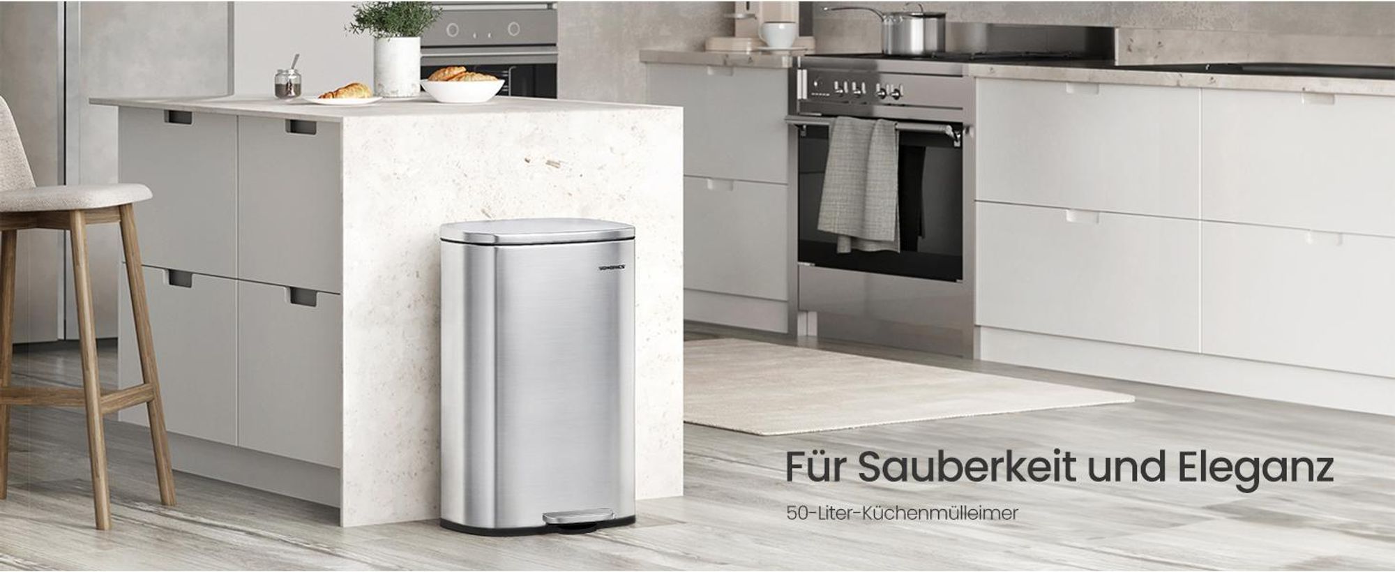 SONGMICS Mülleimer Küche, 50 Liter, Abfalleimer, Treteimer, mit Deckel, Softclose, Fußpedal