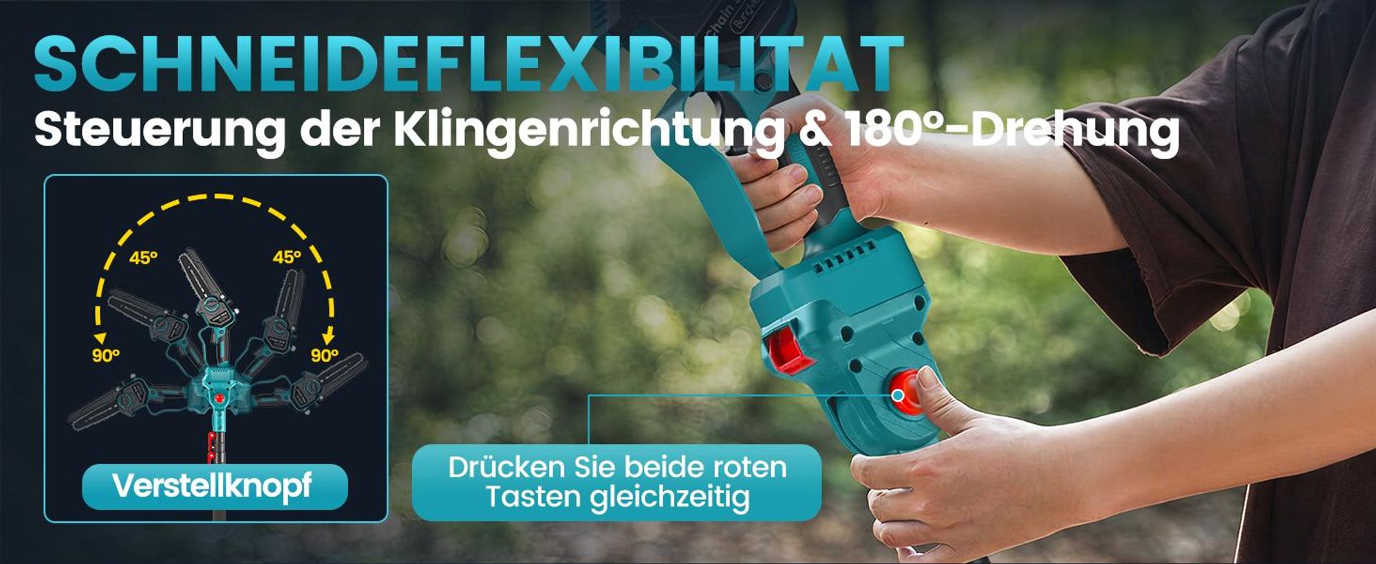 Akku Hochentaster 4in1 Akku Gartenset Bürstenloser Motor 6 Zoll Akku Kettensäge Akku Hochentaster Astschere 40mm Teleskopstange 2x4000mAh Akkus