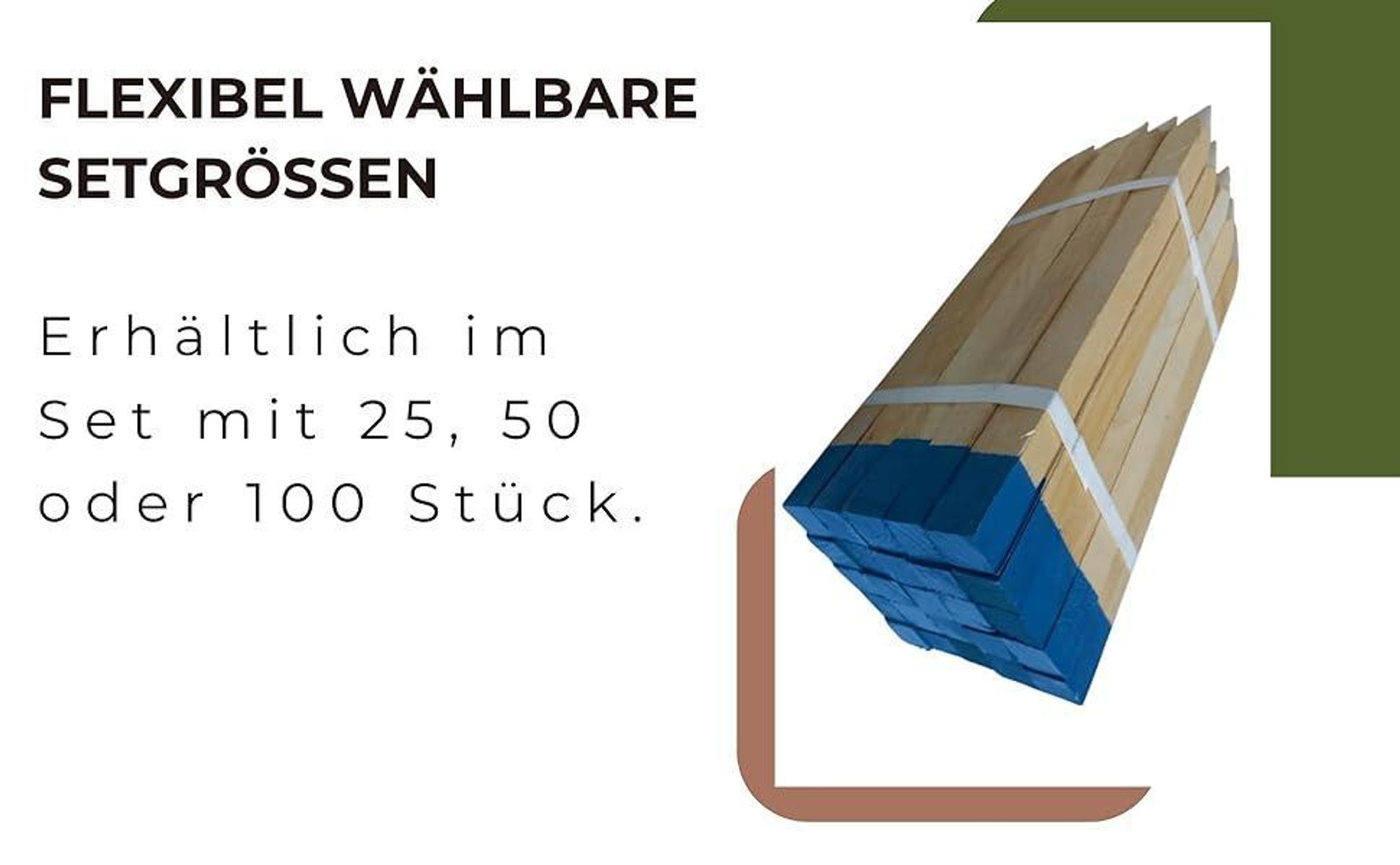 50 Stück Holzpfähle Buche 25x25 mm Länge 120 cm Blau Spitze Markierungspfosten Pflanzstäbe Zaunpfosten