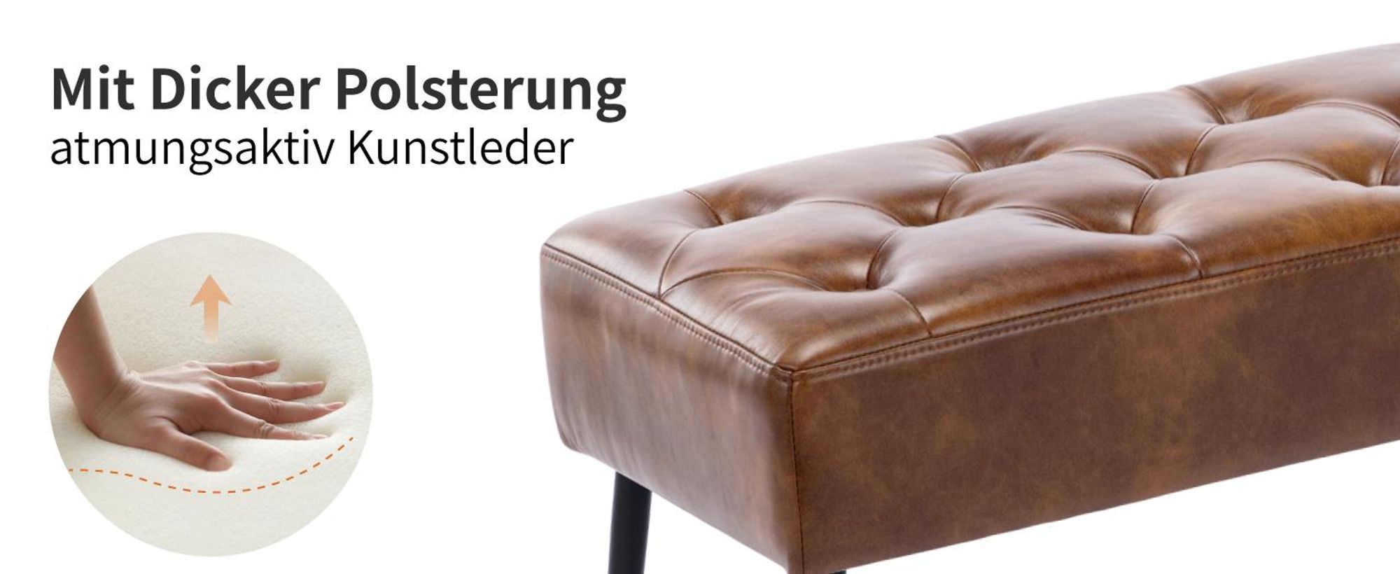 Sitzbank Samt Kunstleder Polsterbank Schminkhocker Schminkbank Farbauswahl, Farbe:Orange-Braun, Material:Kunstleder