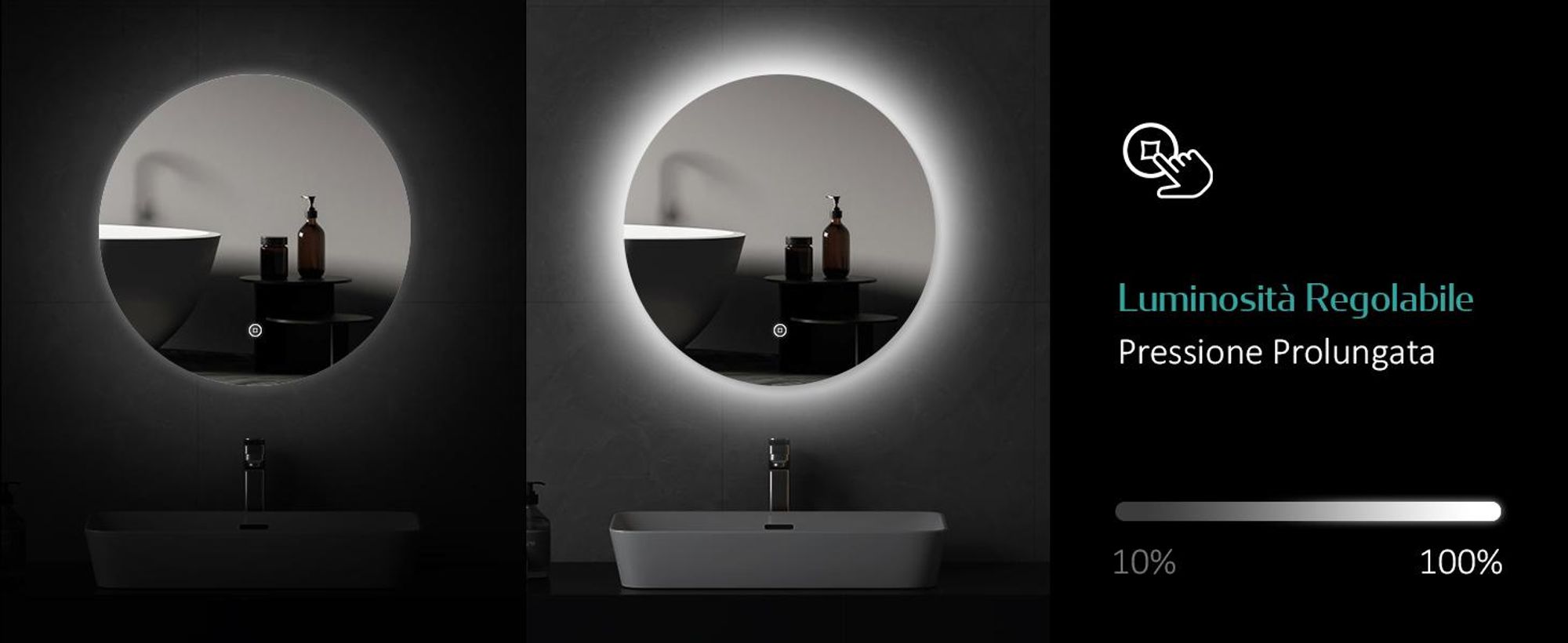 EMKE Specchio da bagno LED rotondo 60 cm Specchio LED Specchio da bagno con illuminazione Specchio con luce bianca fredda Specchio da parete con interruttore touch IP44 A risparmio energetico