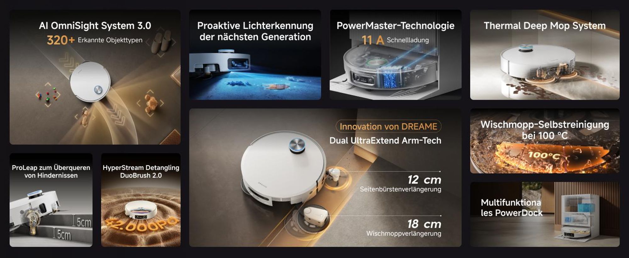 DREAME X60 Pro Ultra Complete Saug- und Wischroboter mit Wischfunktion,42KPa,DuoBrush 2.0,KI Omni 3.0,10cm Anhebung,100°C Wischmopp,100% Entwirrung