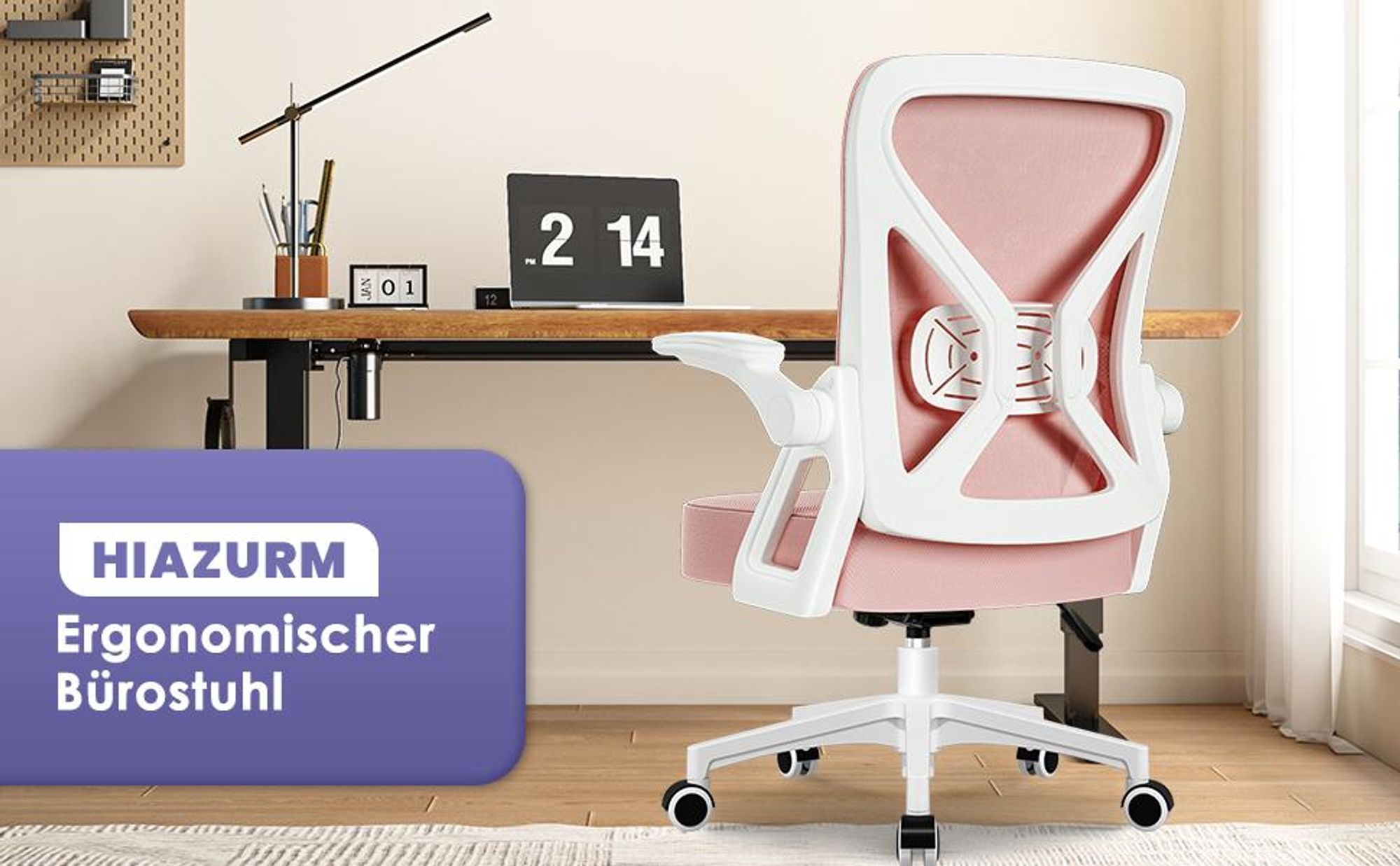 Hiazurm Bürostuhl, Schreibtischstuhl, bürostuhl ergonomisch mit Verstellbaren Armlehnen, höhenverstellbar,S-förmige Lendenstütze,Chefsessel 150kg
