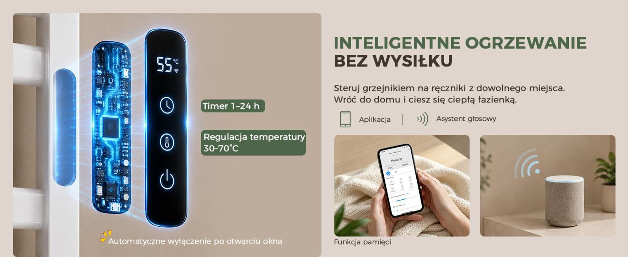 S'AFIELINA Grzejnik łazienkowy elektryczny z półką 700 × 600 mm 233 W Biały,Grzejnik drabinkowy elektryczny WiFi z aplikacją