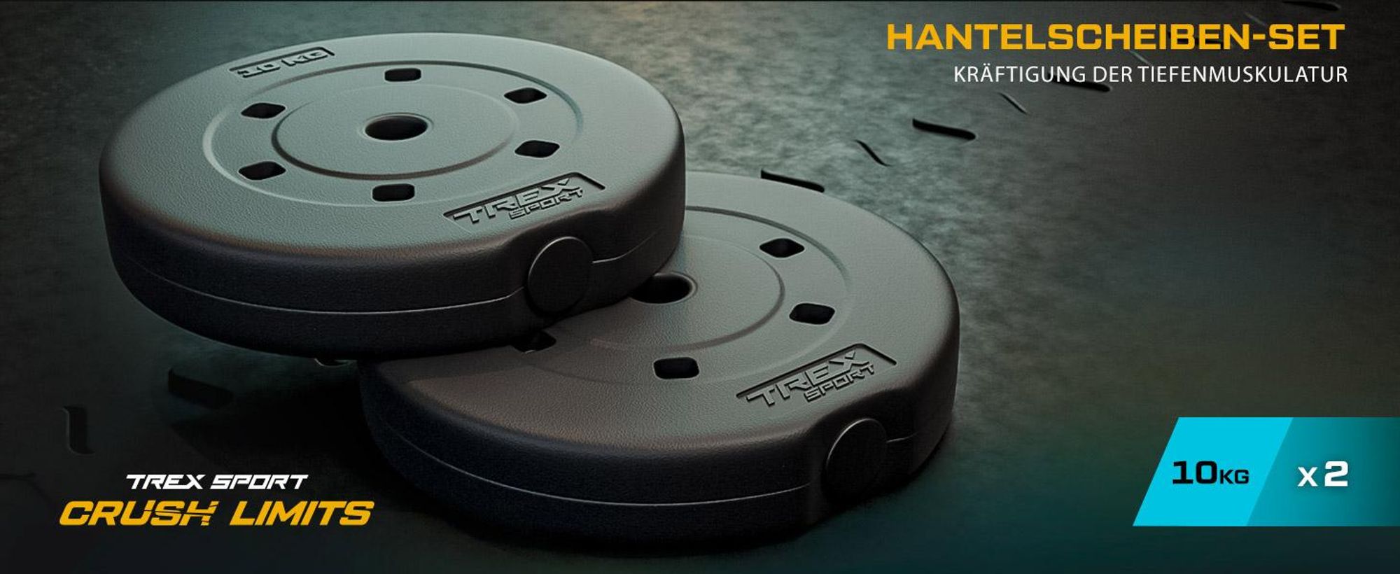 TREX SPORT Hantelscheiben Set 20kg (2x10kg) TX-020DS | Kunststoff Gewichtsscheiben Ø27mm | Fitness Scheiben, Gewichte für Hantel, Hantelgewichte