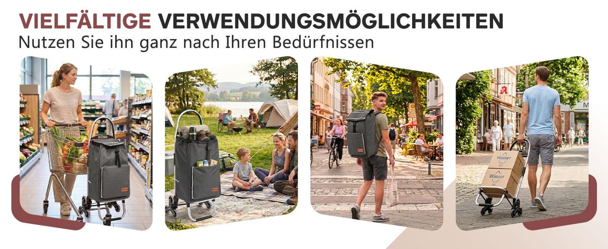 Sekey 3in1 Aluminium Trolley Faltbar Einkaufstrolley Klappbar, Shopping Trolley, 50L Rucksack, Kühlfach, Treppensteiger - Grau