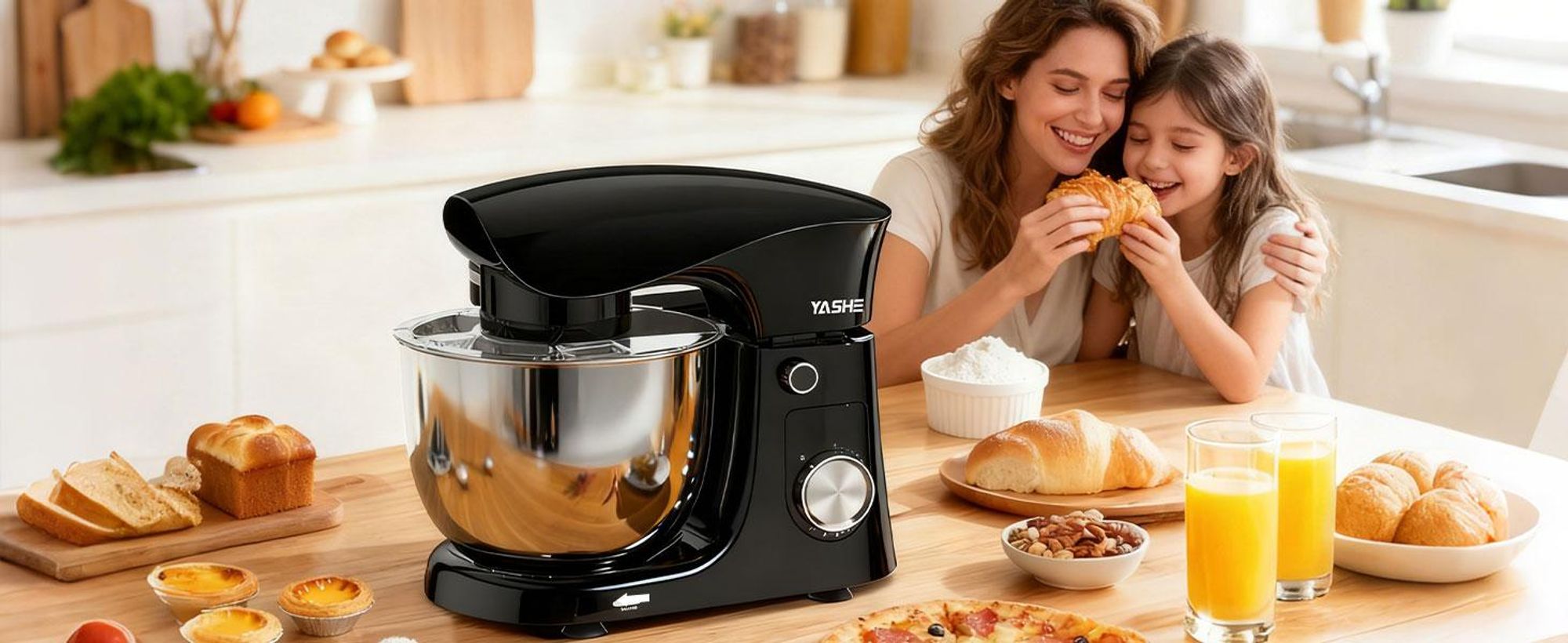 YASHE 1500W Küchenmaschine Knetmaschine mit 4,5+5L Edelstahlschüsseln