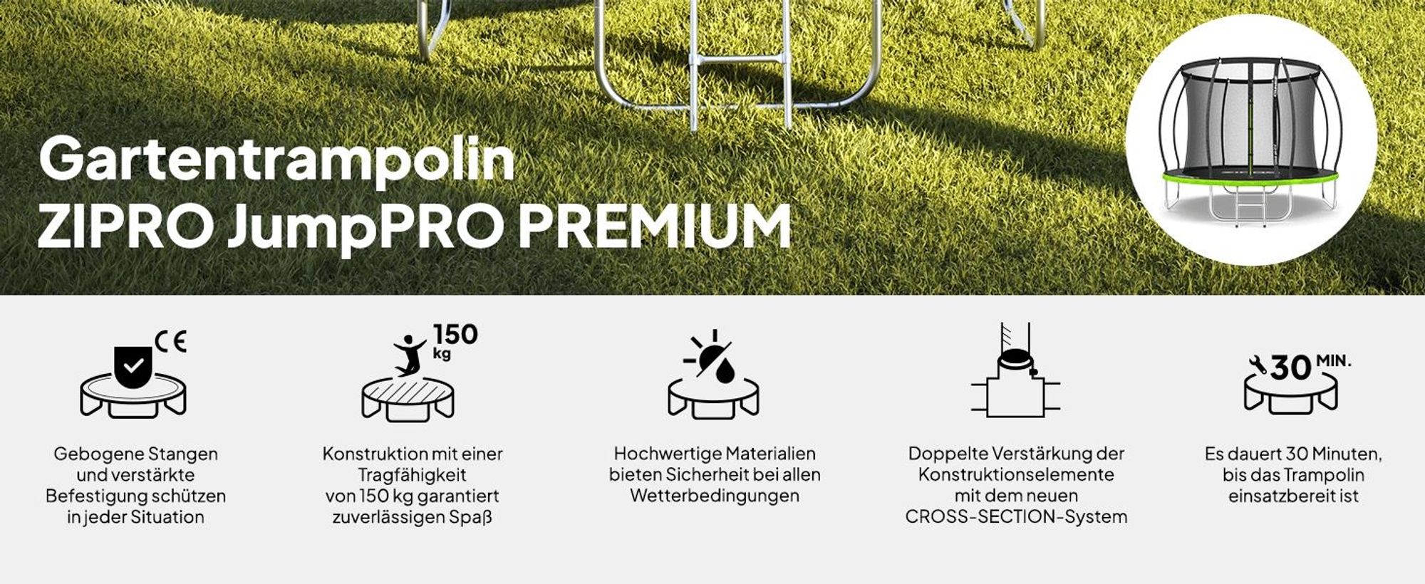 ZIPRO Trampolin Jump Pro Premium | 8FT Ø 252 cm | Gartentrampolin Kindertrampolin Komplett-Set inkl. Netz, Leiter & Randabdeckung, Outdoor, Grün