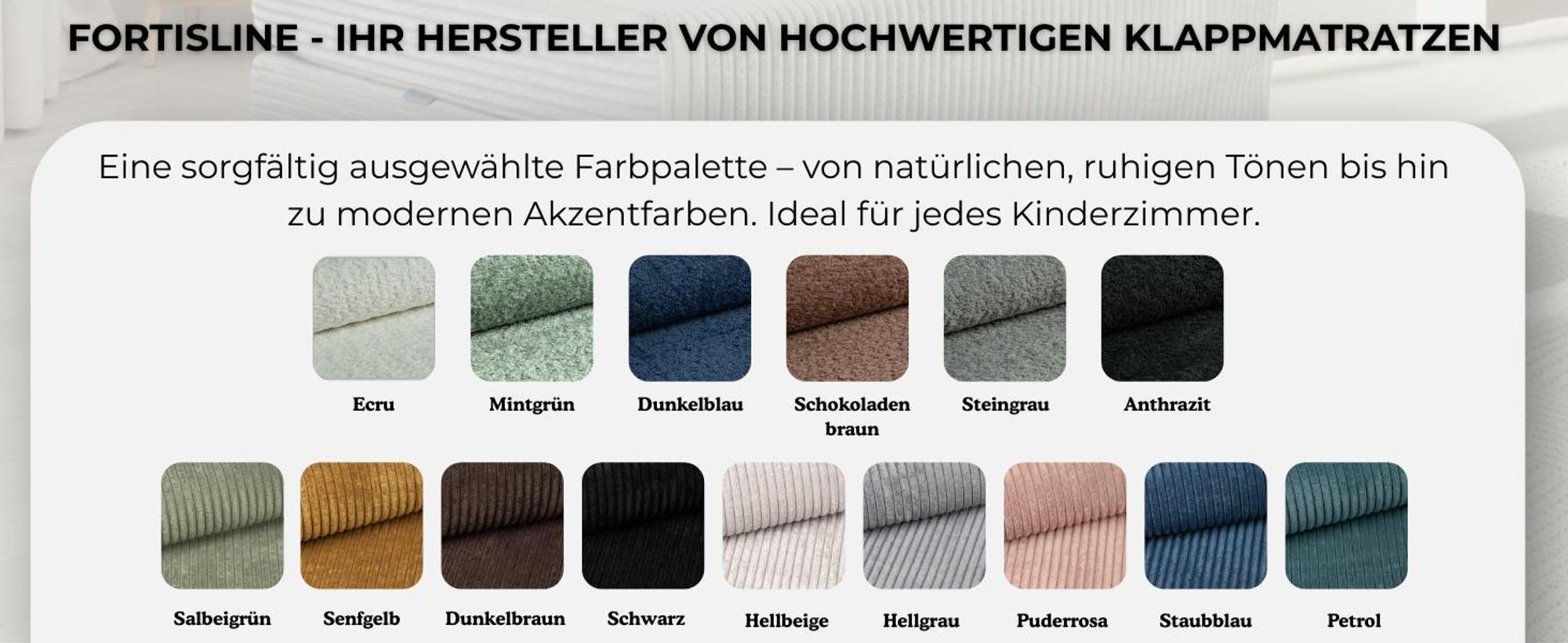Klappmatratze mit Kopfteil aus Cord Klappbar, Bezug waschbar, mit Kissen
