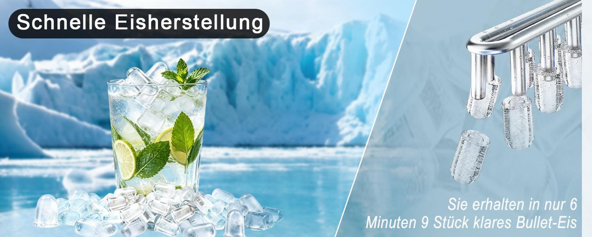 ZMH Eiswürfelmaschine Mini Eiswürfelbereiter Maschine Leise im Betrieb 2 Größen Eismaschine Eiswürfel maschine 9 Stück in 6 Minuten Bereit für Büro