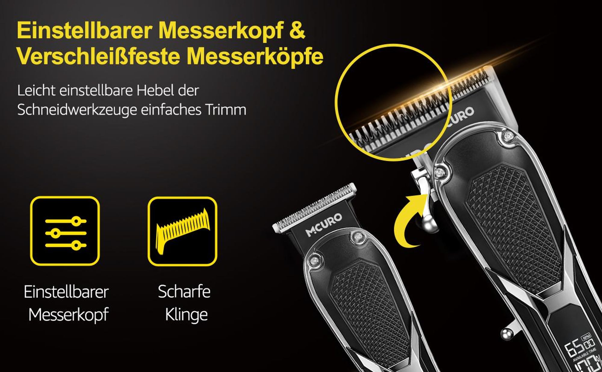 MCURO Haarschneider Elektrisch Profi,Haarschneidemaschine Barttrimmer Set für Herren mit 12 Kammaufsätzen, Haar- und Bartschneider Wasserdicht & Kabellos mit LED-Akku