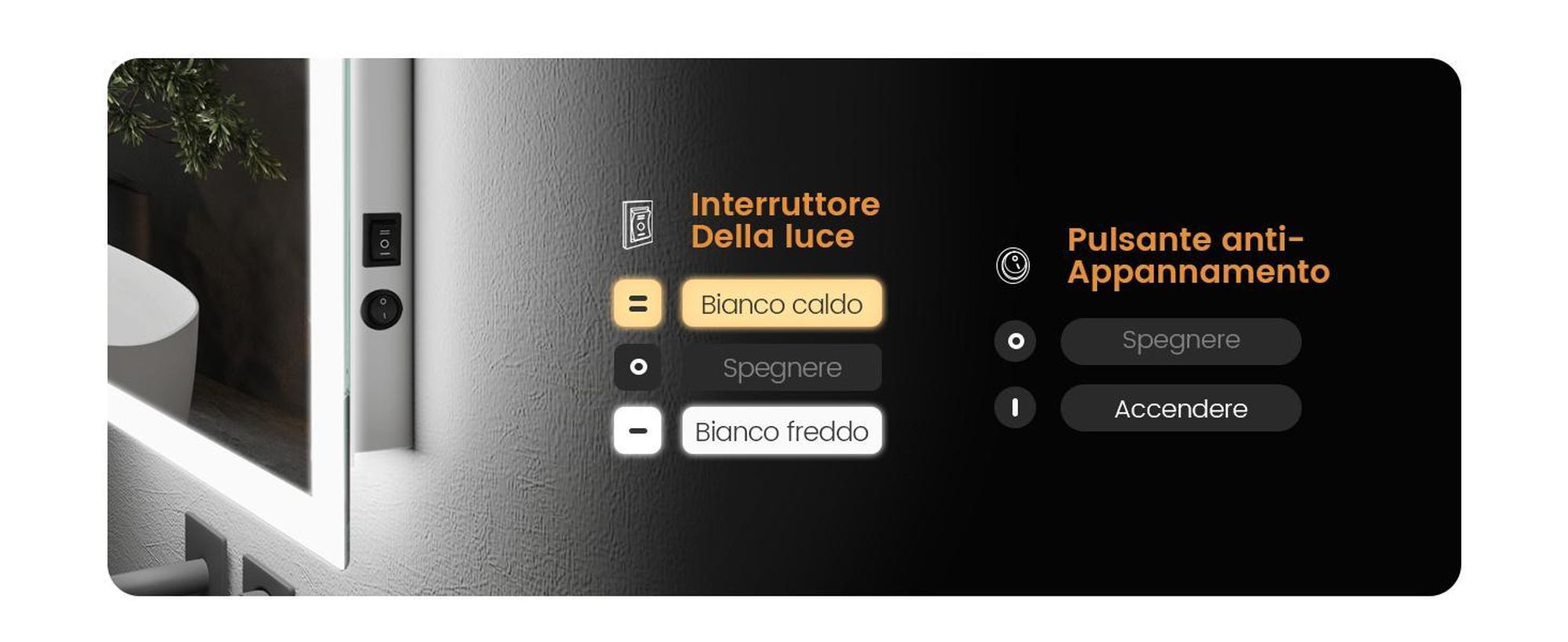 Specchio da bagno EMKE LED 60x80 cm con illuminazione e antiappannamento, specchio da parete con interruttore meccanico Specchio da bagno 3000K/6500K Colori della luce